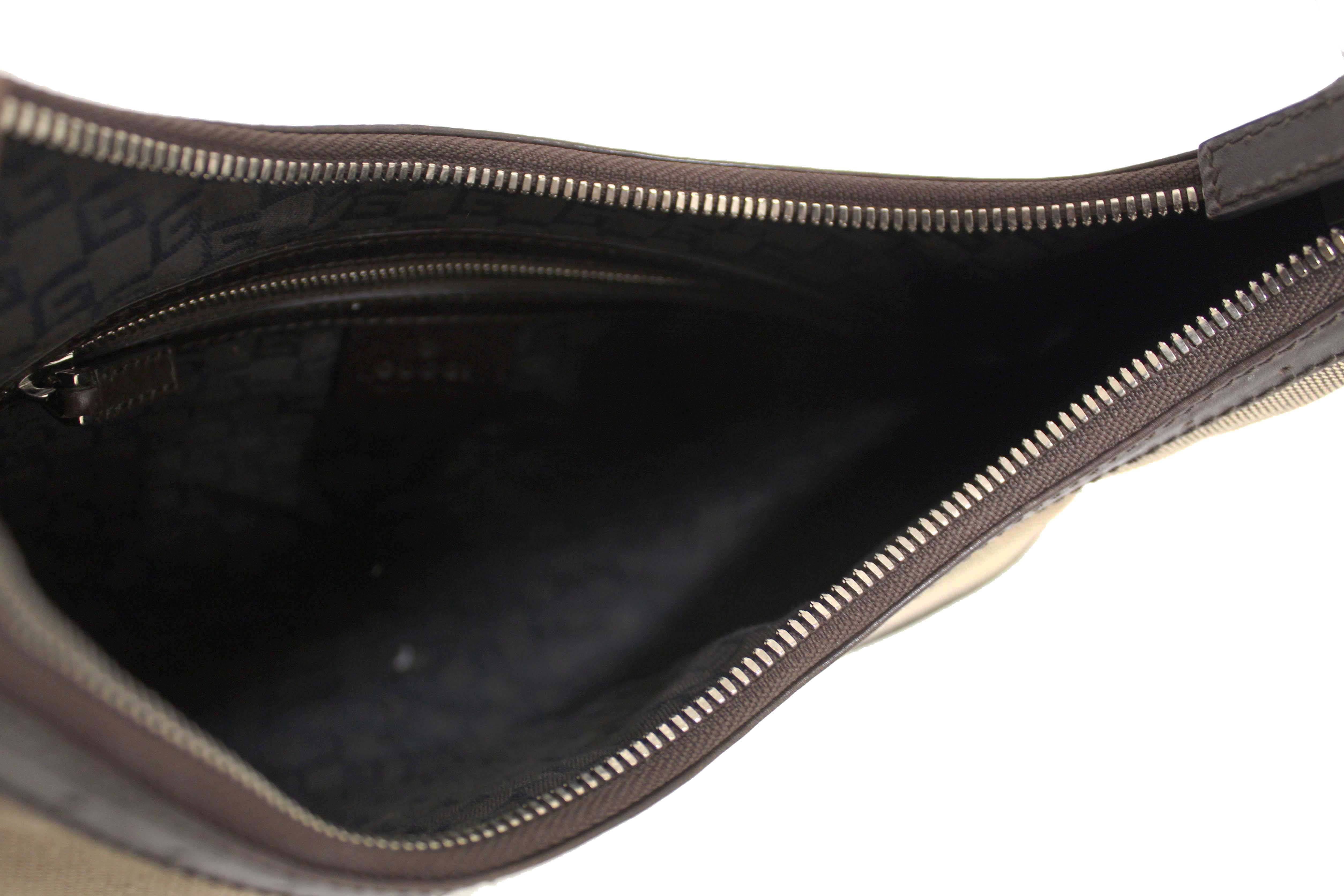 Authentic Gucci Beige Canvas Web GG Reins Small Hobo Bag 114869