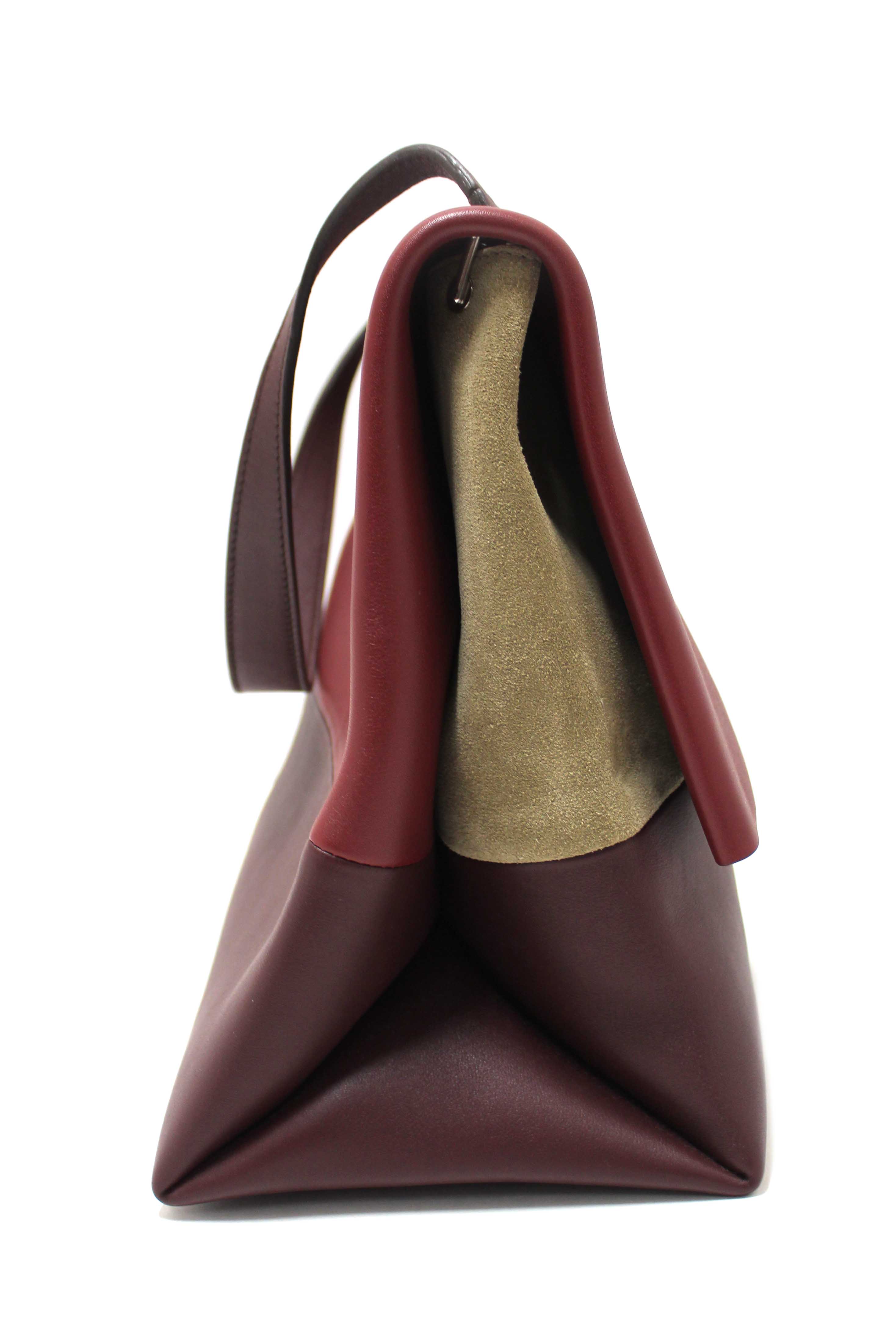 Authentic Celine Burgundy/Grey Calfskin Leather and Suede All Soft Shoulder Bag