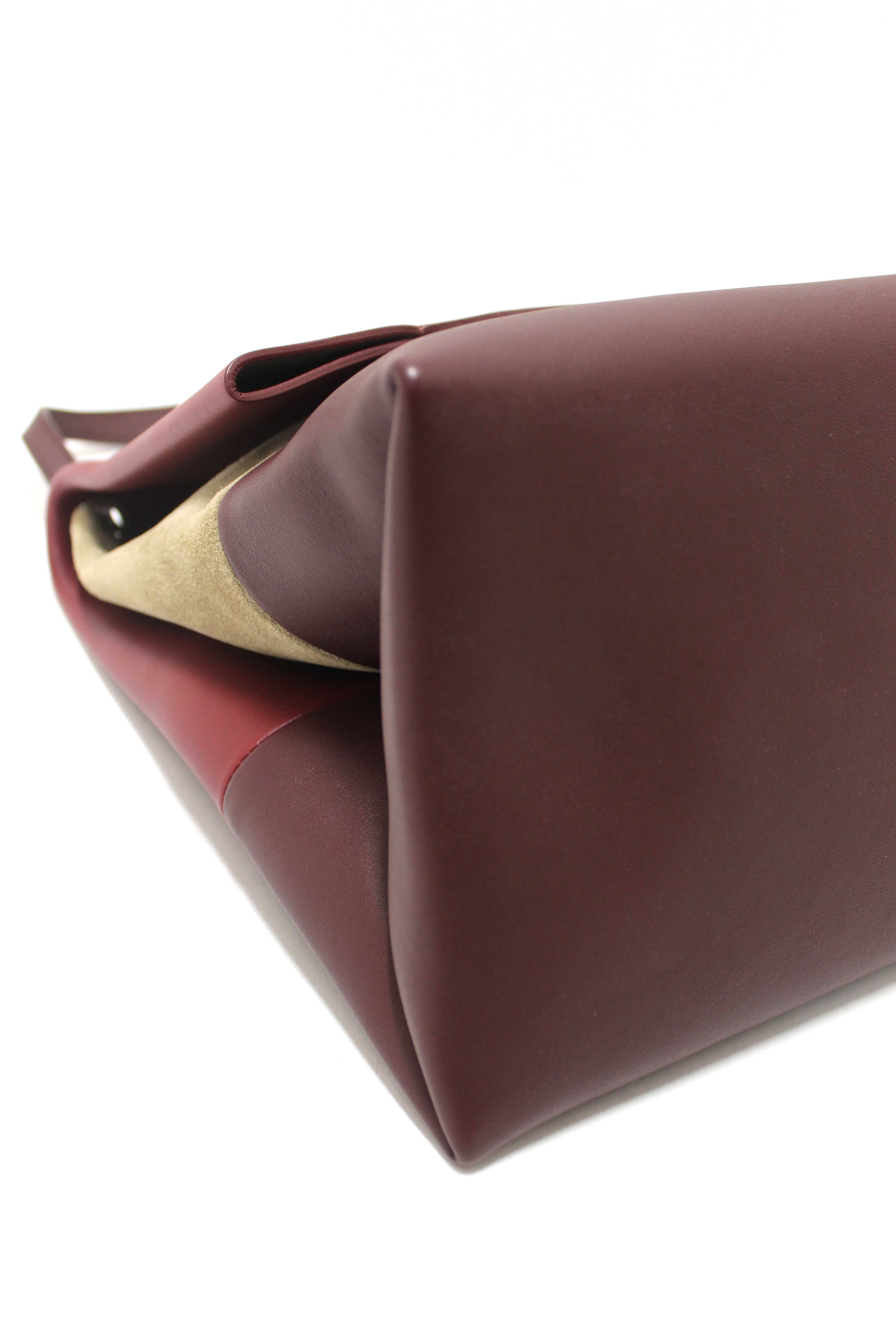 Authentic Celine Burgundy/Grey Calfskin Leather and Suede All Soft Shoulder Bag