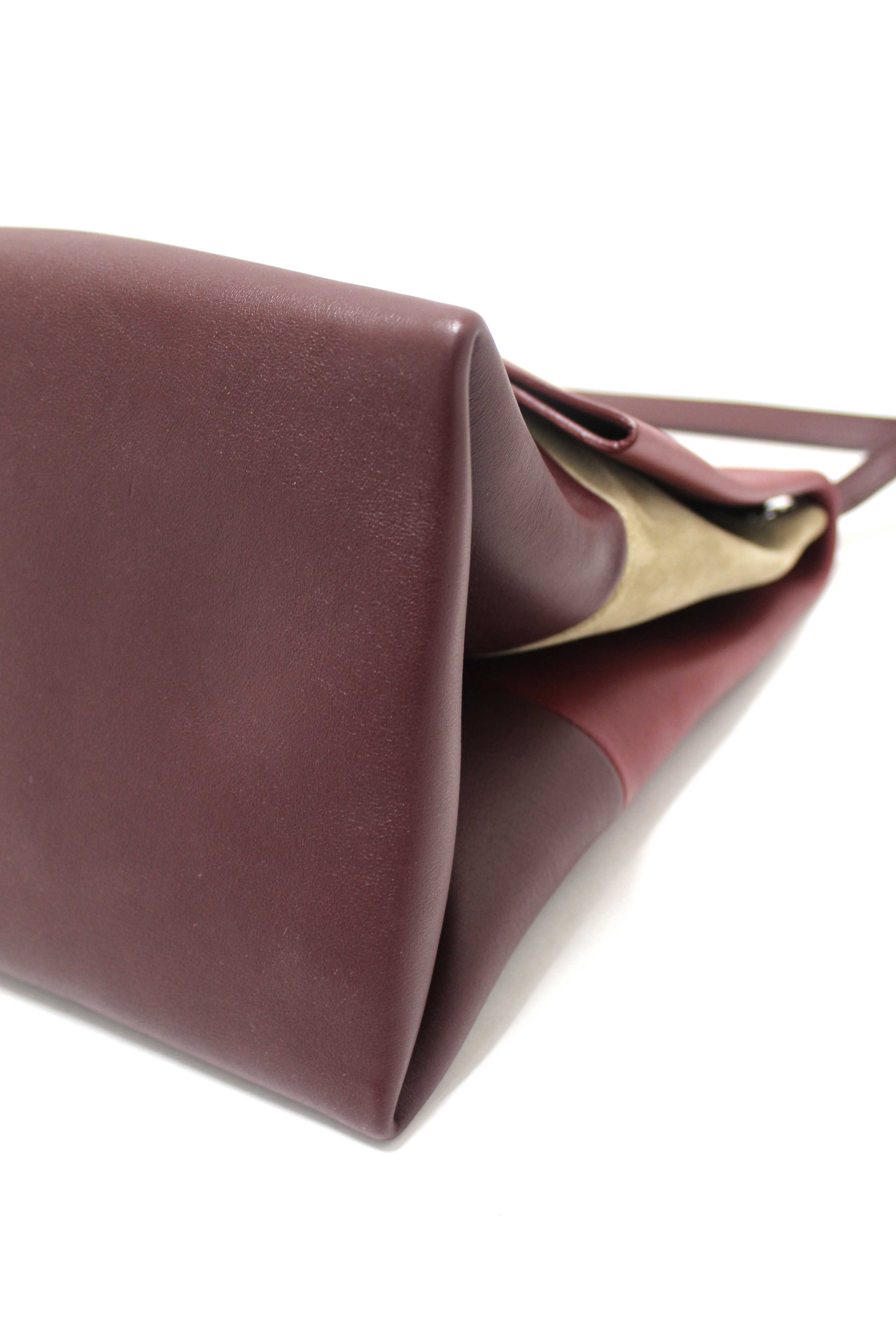Authentic Celine Burgundy/Grey Calfskin Leather and Suede All Soft Shoulder Bag