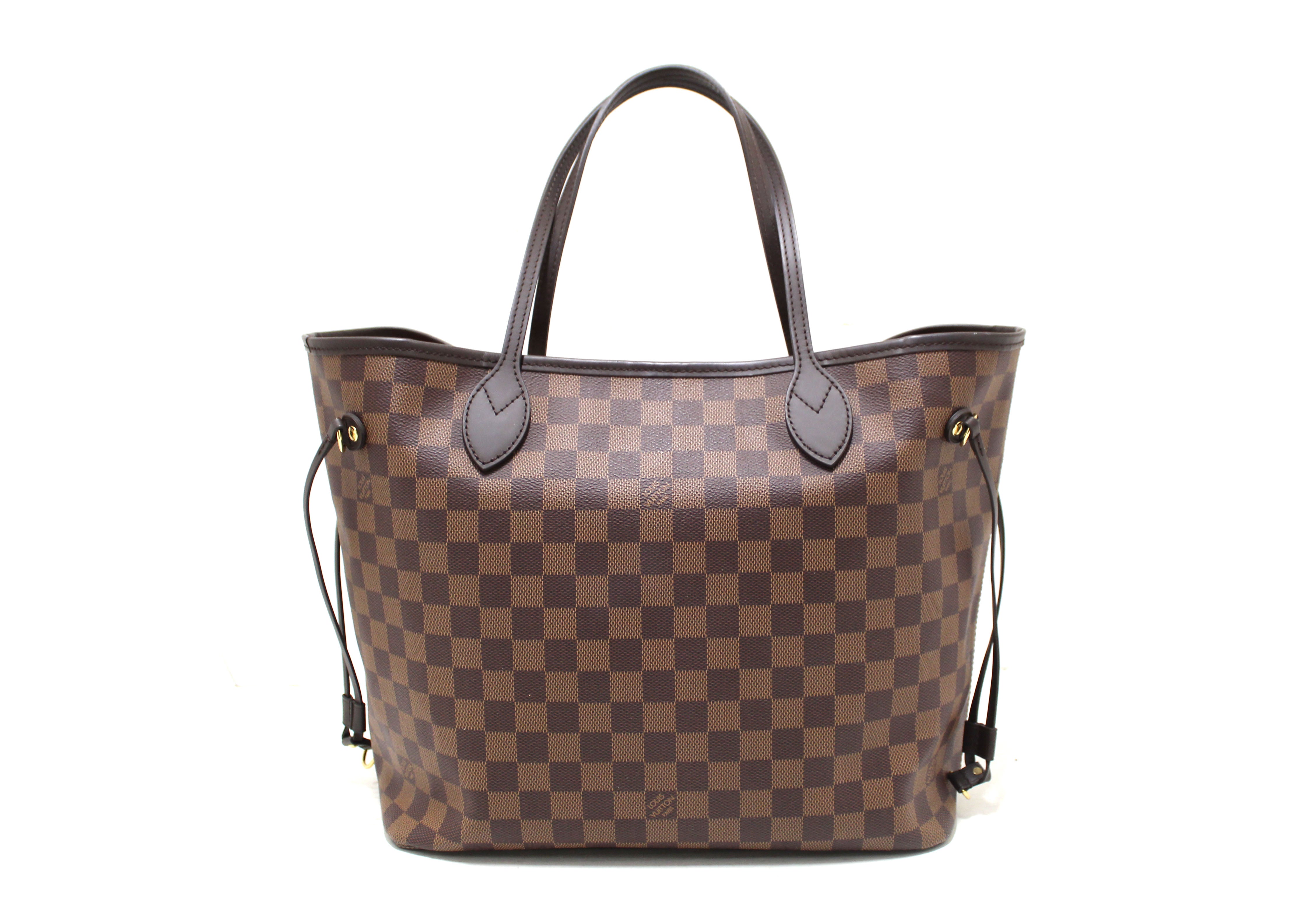 Authentic Louis Vuitton Damier Ebene Canvas Neverfull mm with Red Interior Tote Shoulder Bag