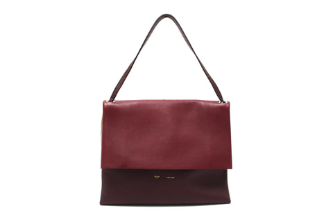 Authentic Celine Burgundy/Grey Calfskin Leather and Suede All Soft Shoulder Bag