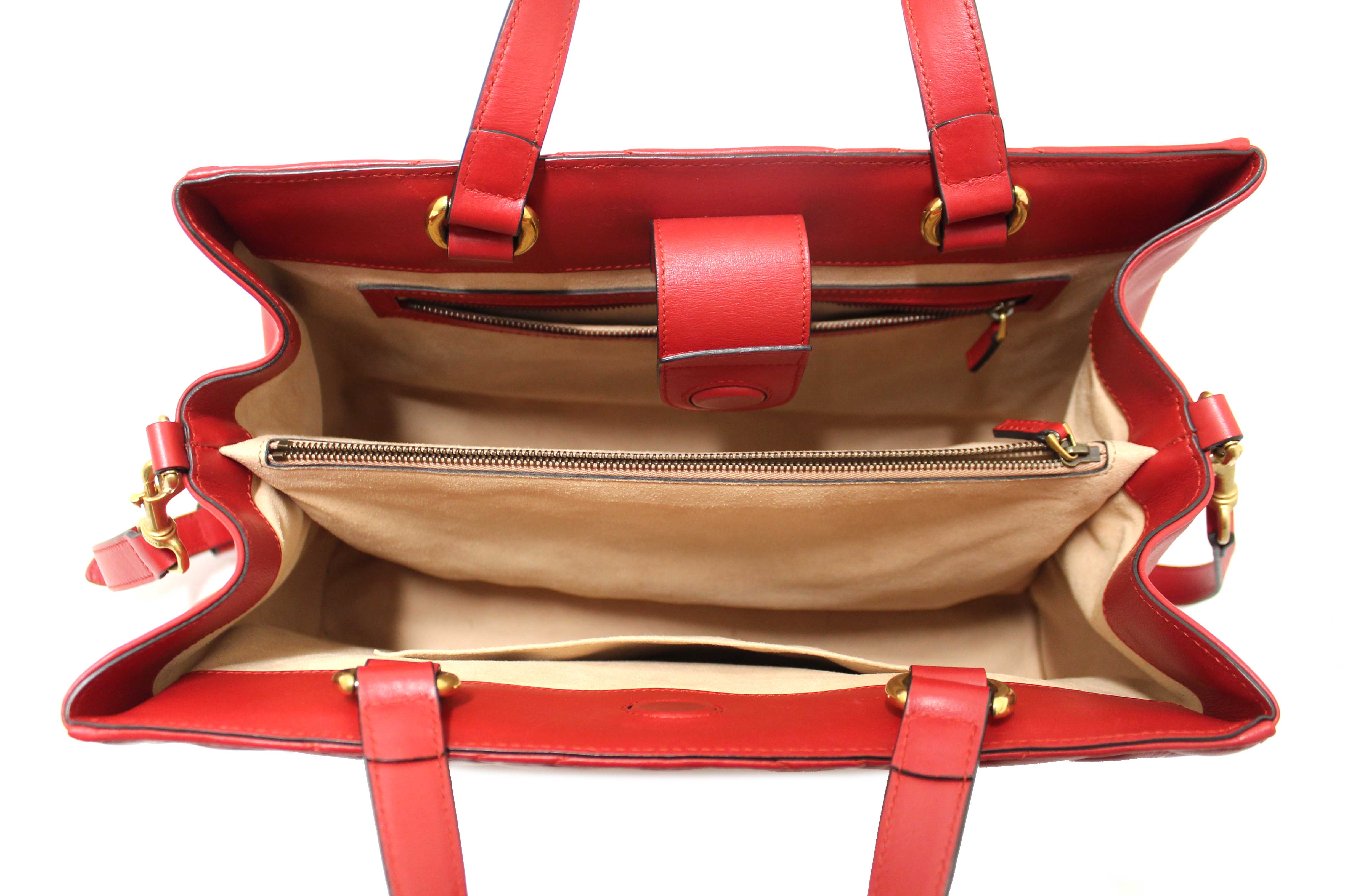 Authentic Gucci Red Hibiscus Red Calfskin Matelasse GG Marmont Medium Top Handle Shoulder Bag