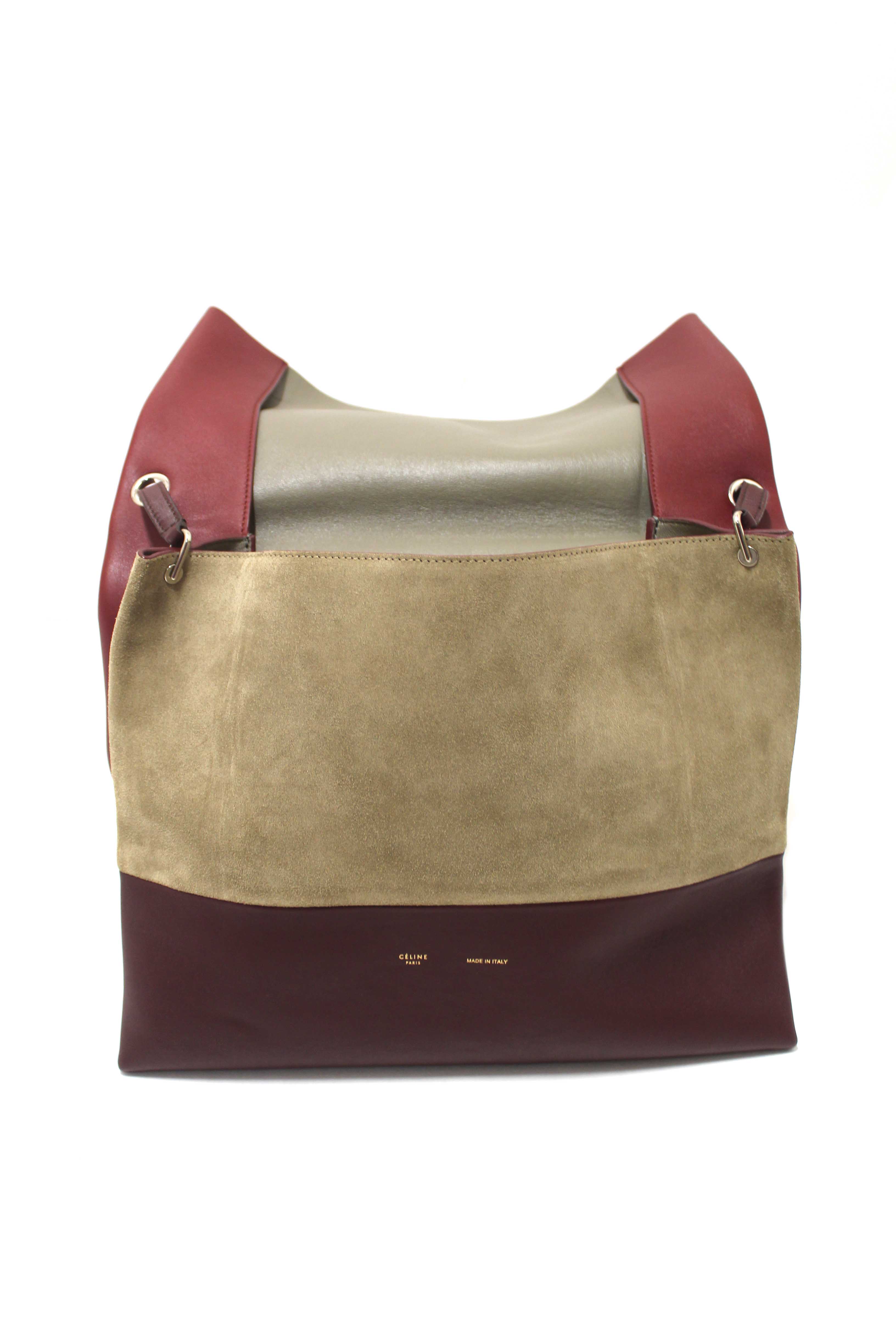 Authentic Celine Burgundy/Grey Calfskin Leather and Suede All Soft Shoulder Bag