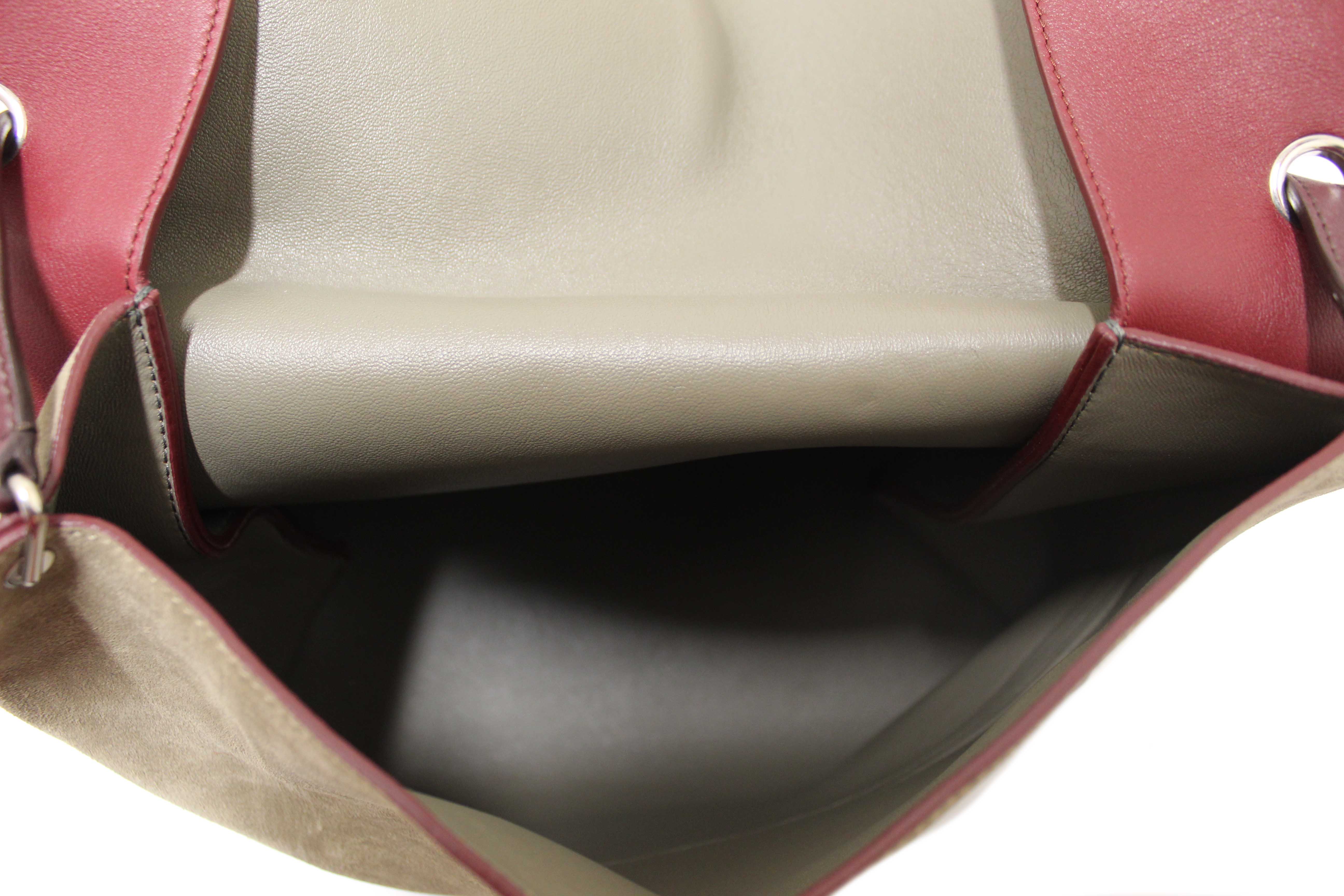 Authentic Celine Burgundy/Grey Calfskin Leather and Suede All Soft Shoulder Bag