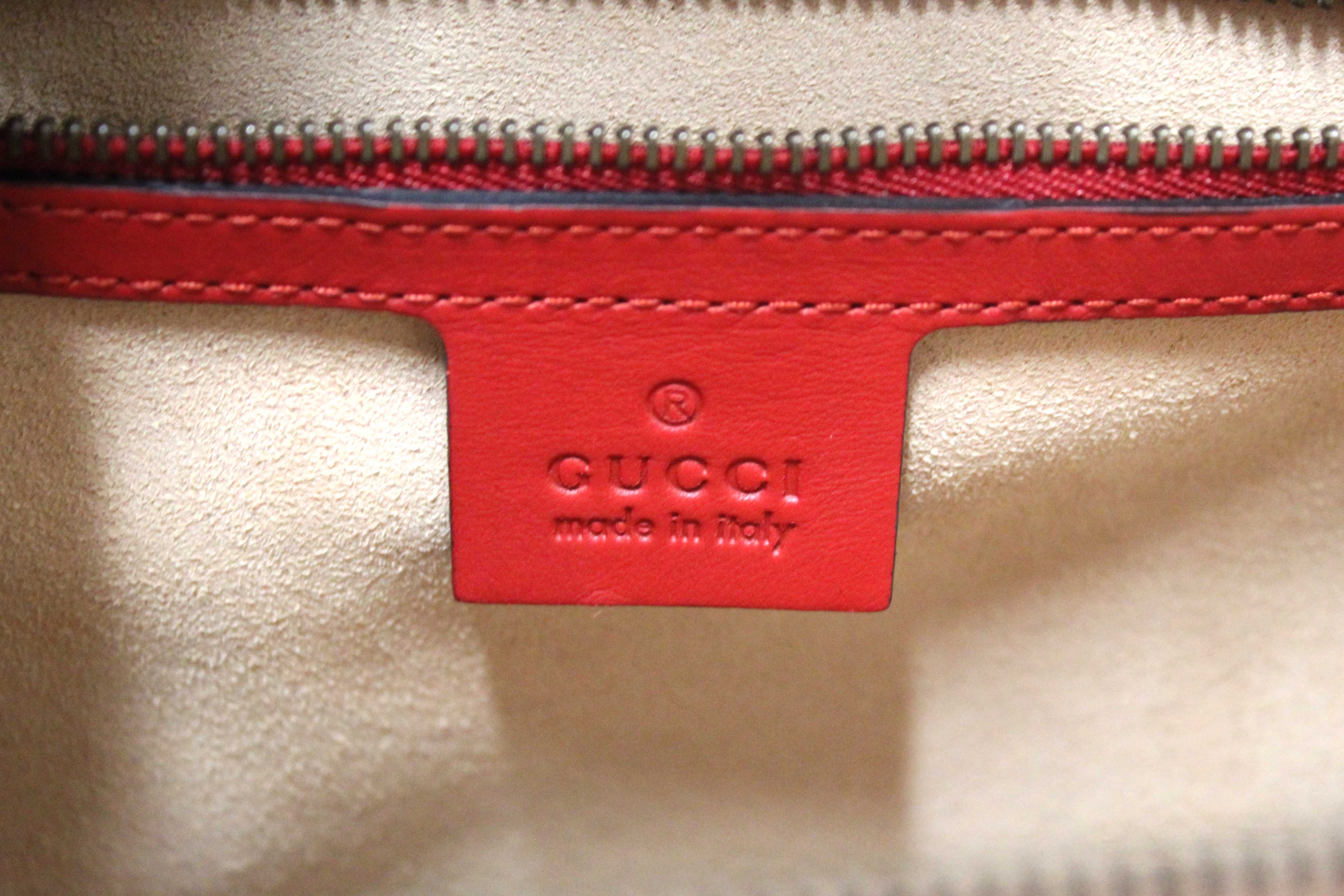 Authentic Gucci Red Hibiscus Red Calfskin Matelasse GG Marmont Medium Top Handle Shoulder Bag