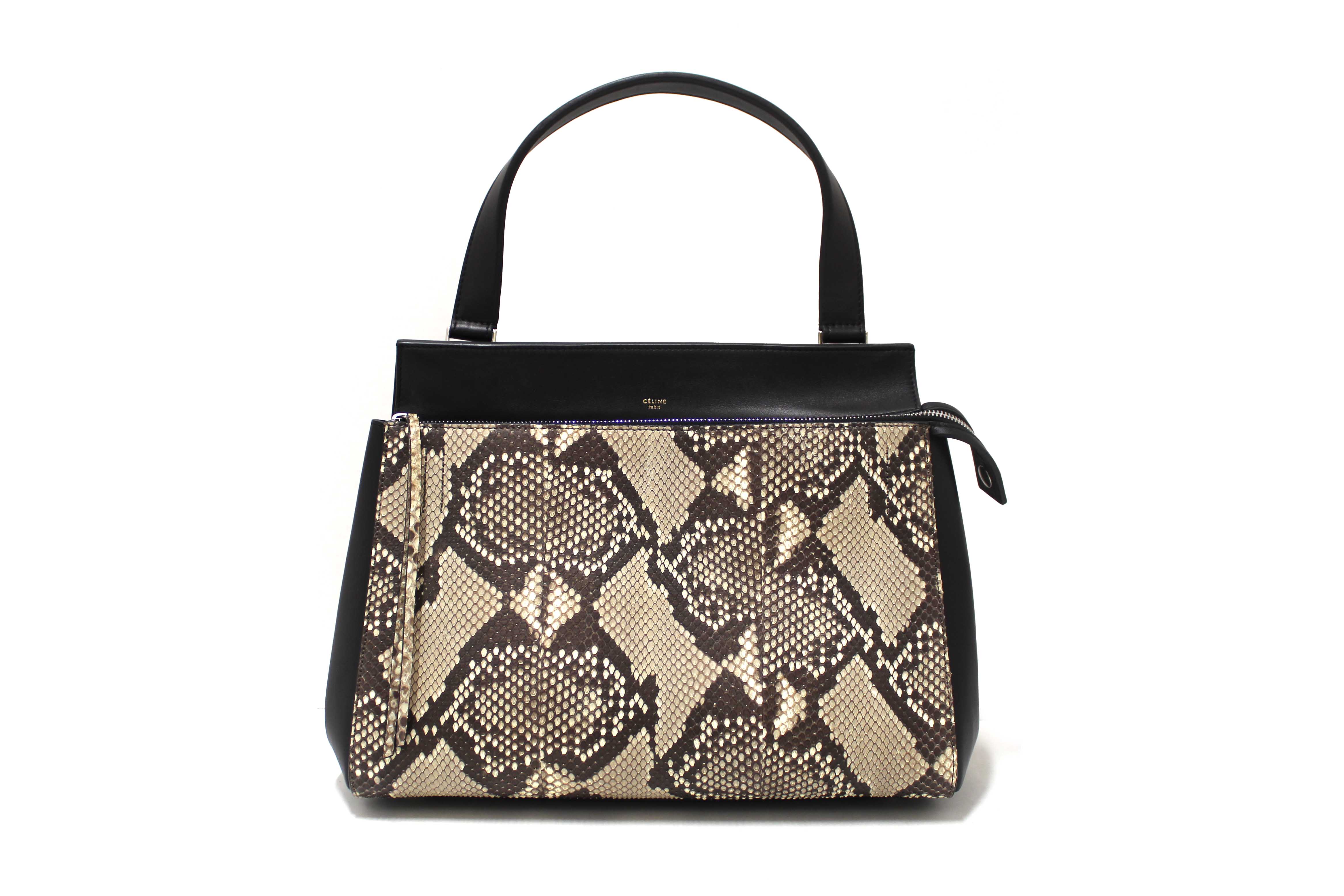 Authentic Celine Python and Black Leather Medium Edge Shoulder Bag