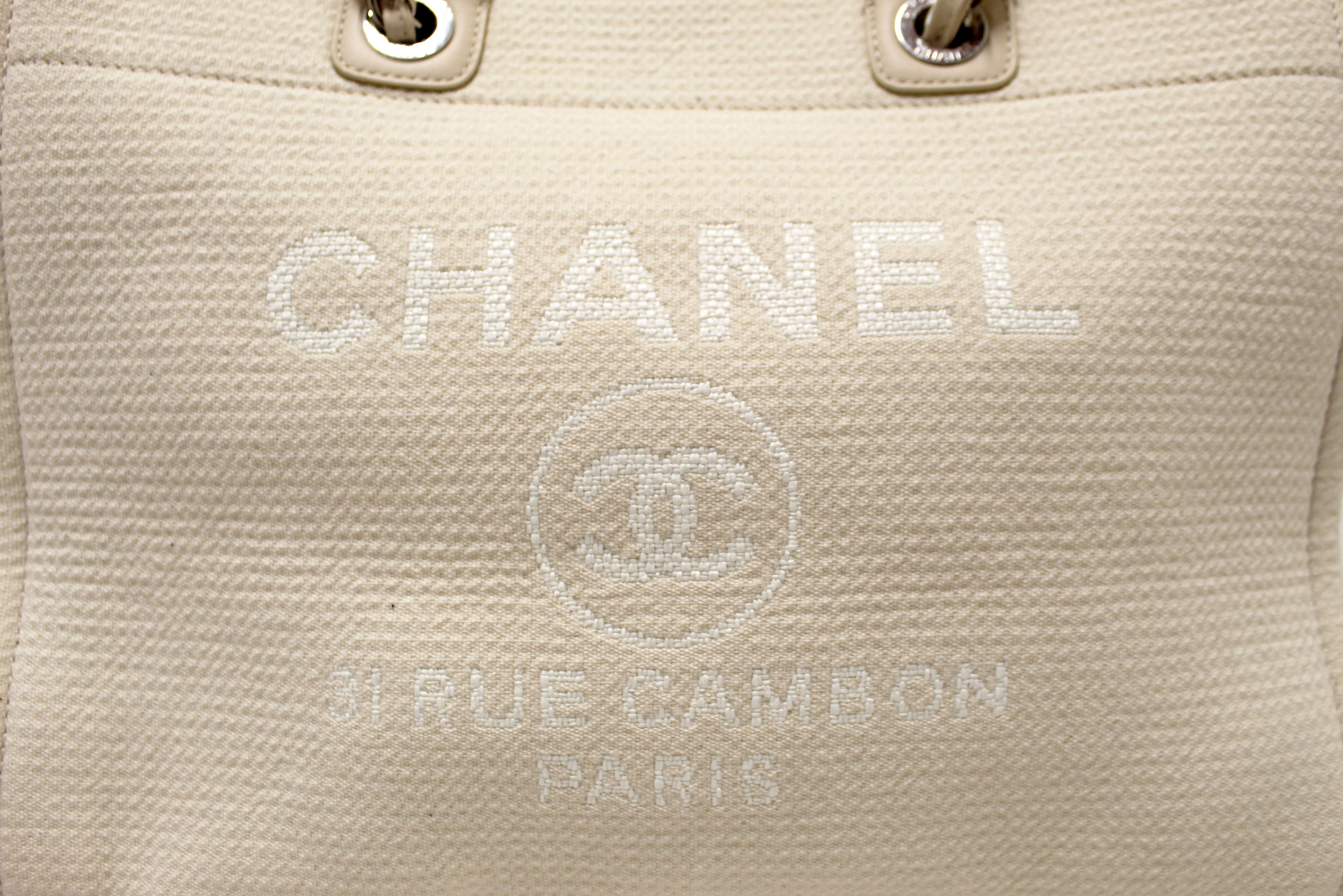 Authentic Chanel White Mixed Fibers Maxi Deauville Shopper Tote Bag