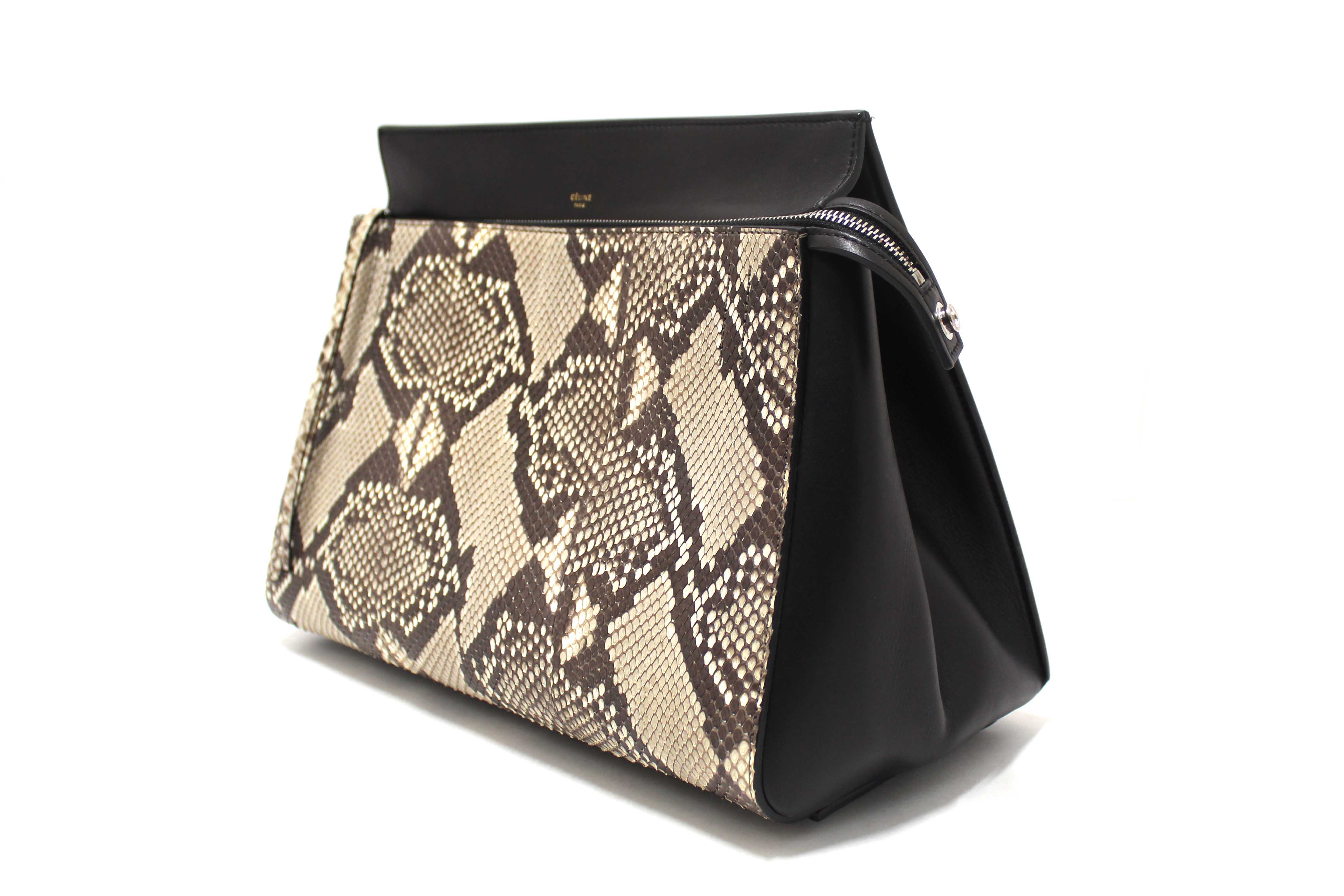 Authentic Celine Python and Black Leather Medium Edge Shoulder Bag