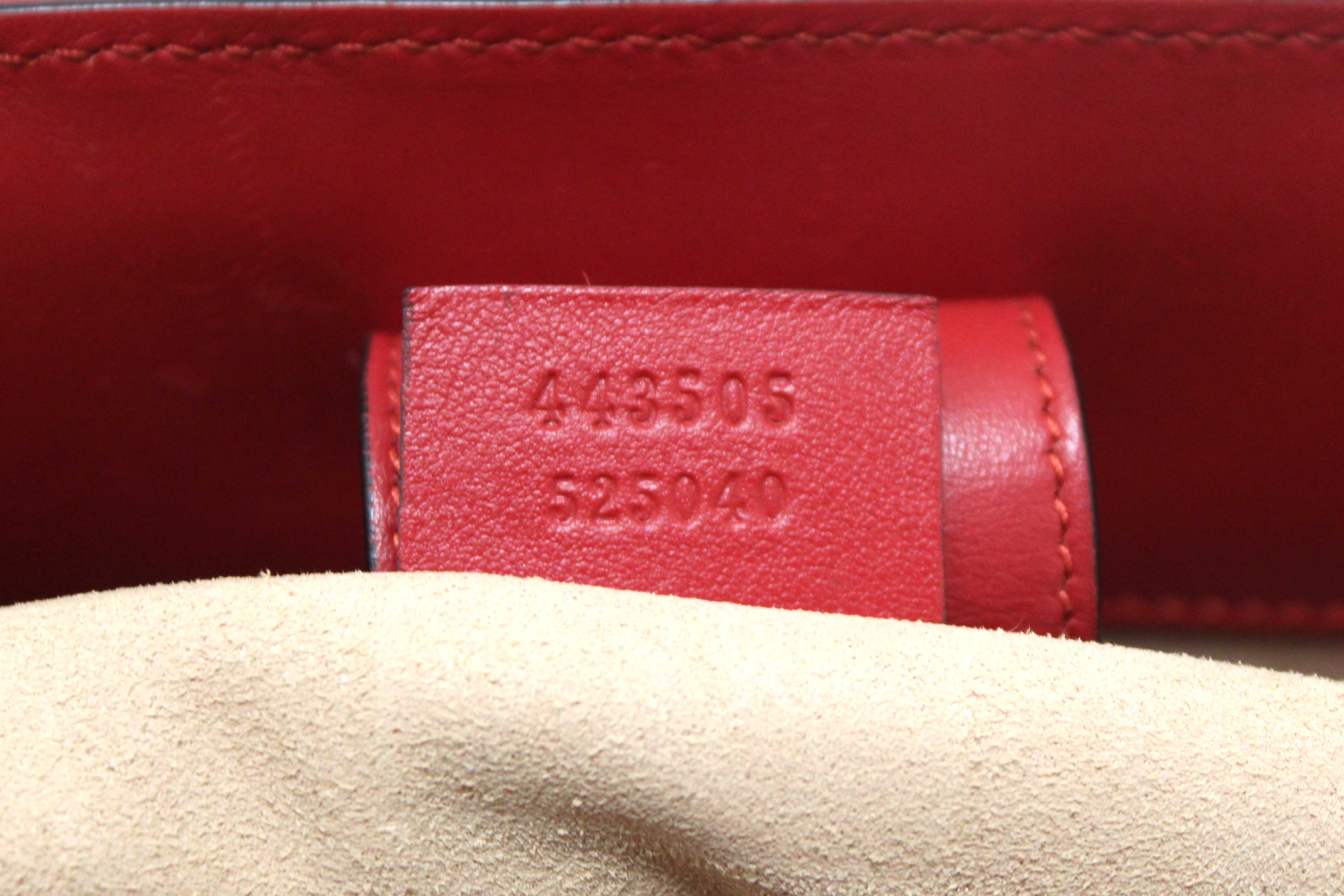 Authentic Gucci Red Hibiscus Red Calfskin Matelasse GG Marmont Medium Top Handle Shoulder Bag