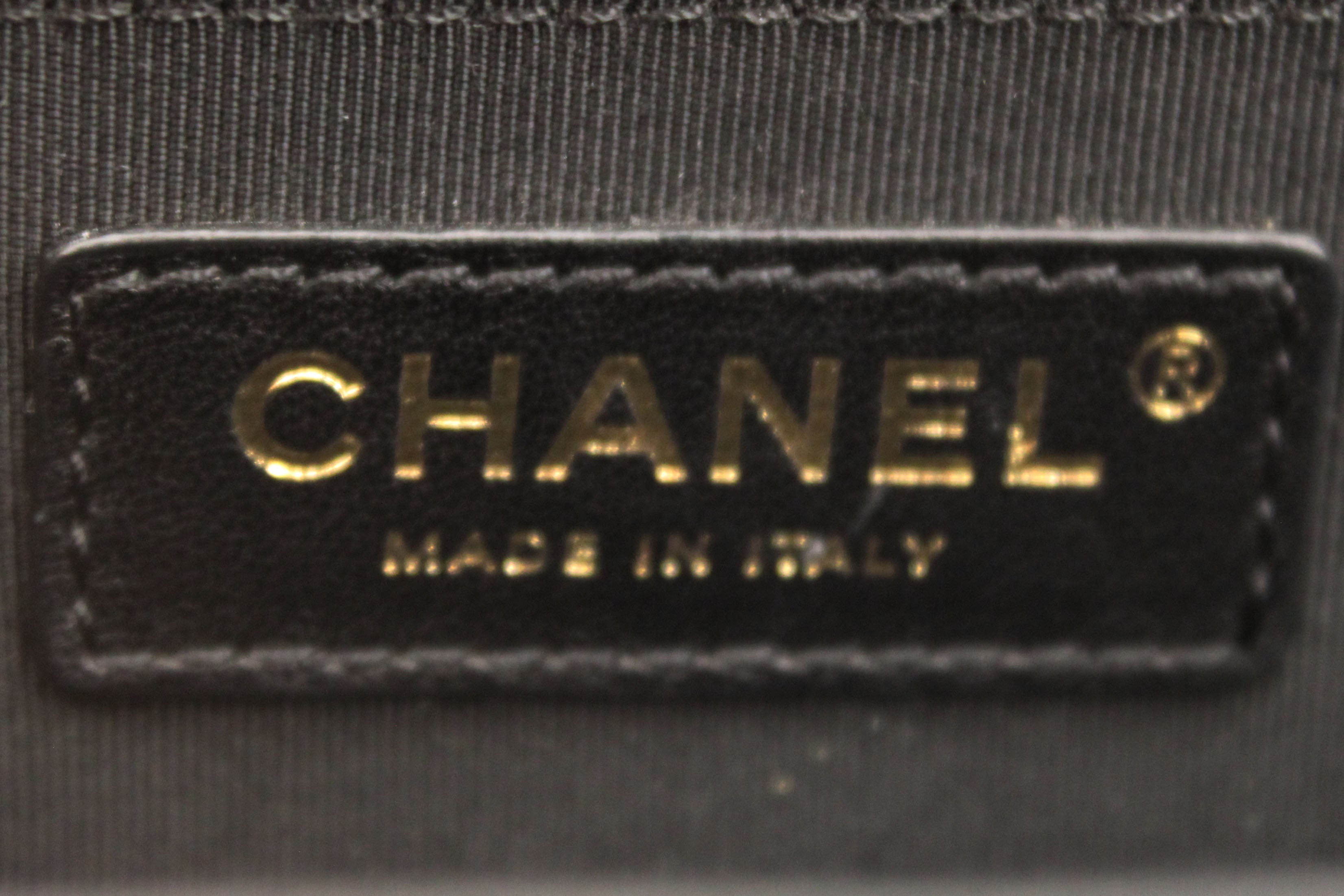 Authentic Chanel Black Quilted Lambskin Leather Medium Boy Shoulder Bag