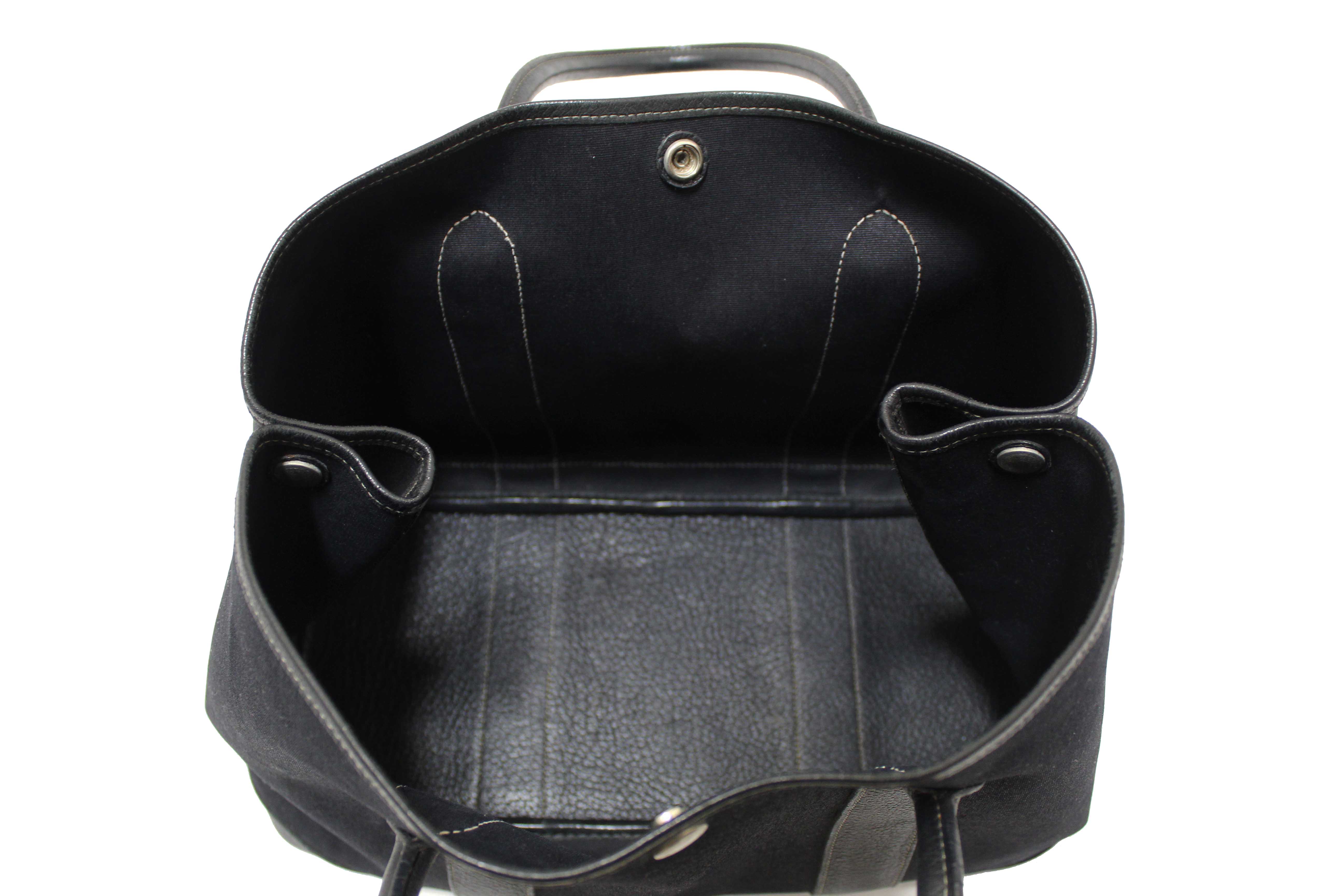 Authentic Hermes Black Toile and Leather Garden Party 36 MM Tote Bag