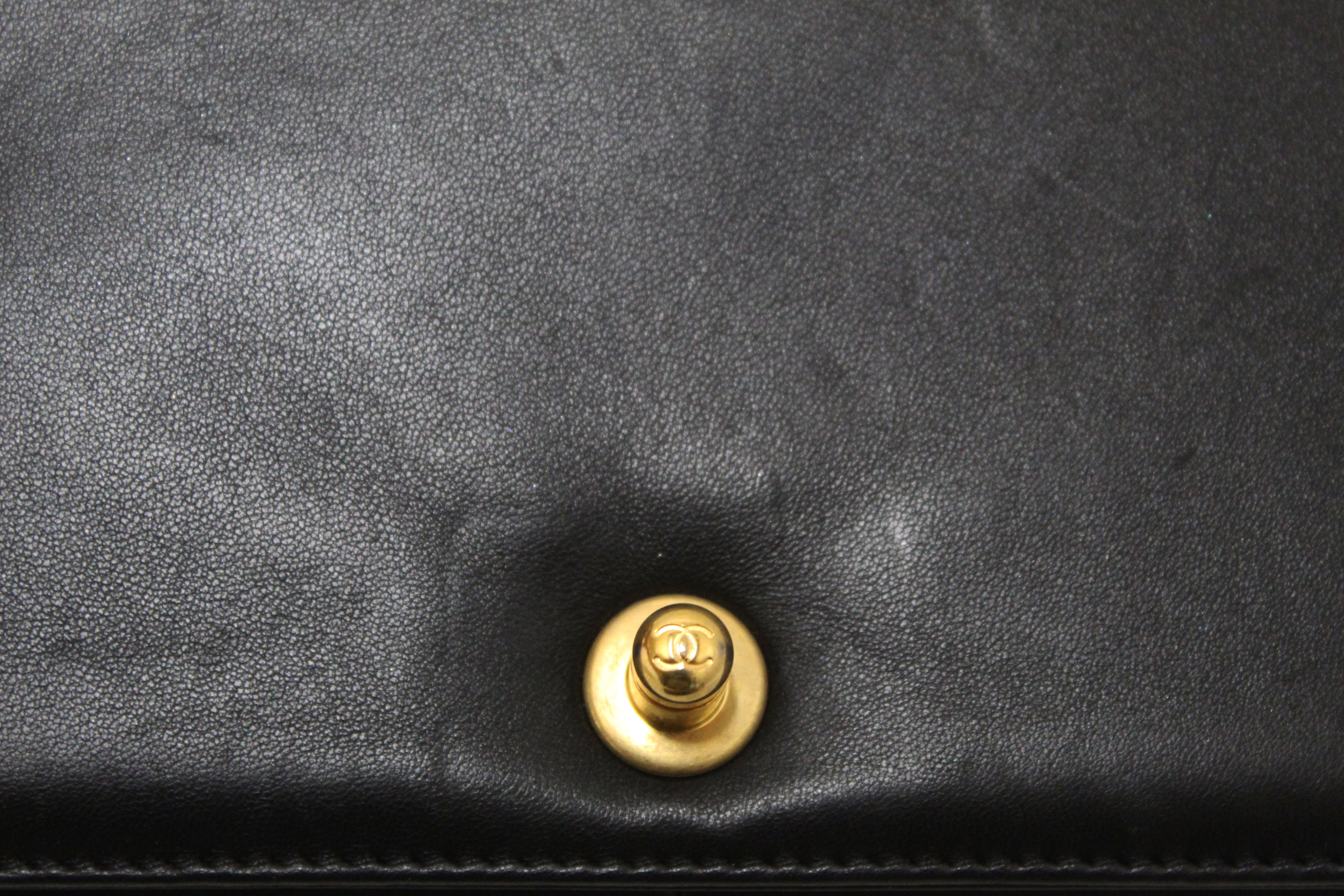 Authentic Chanel Black Quilted Lambskin Leather Medium Boy Shoulder Bag