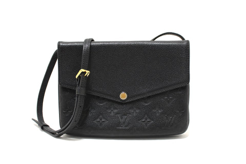 Authentic Louis Vuitton Black Monogram Empreinte Leather Twice Pochette Messenger Bag