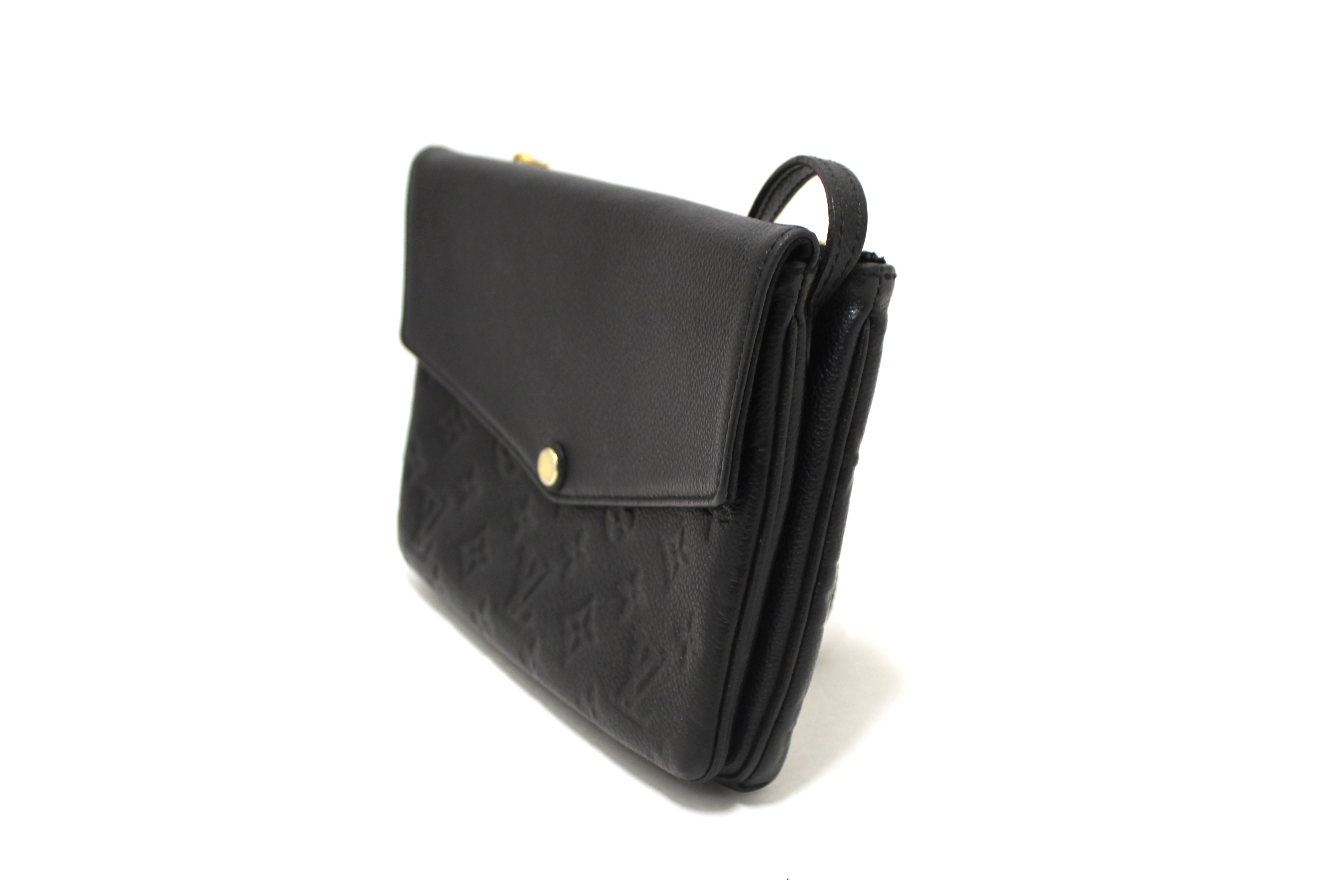 Authentic Louis Vuitton Black Monogram Empreinte Leather Twice Pochette Messenger Bag