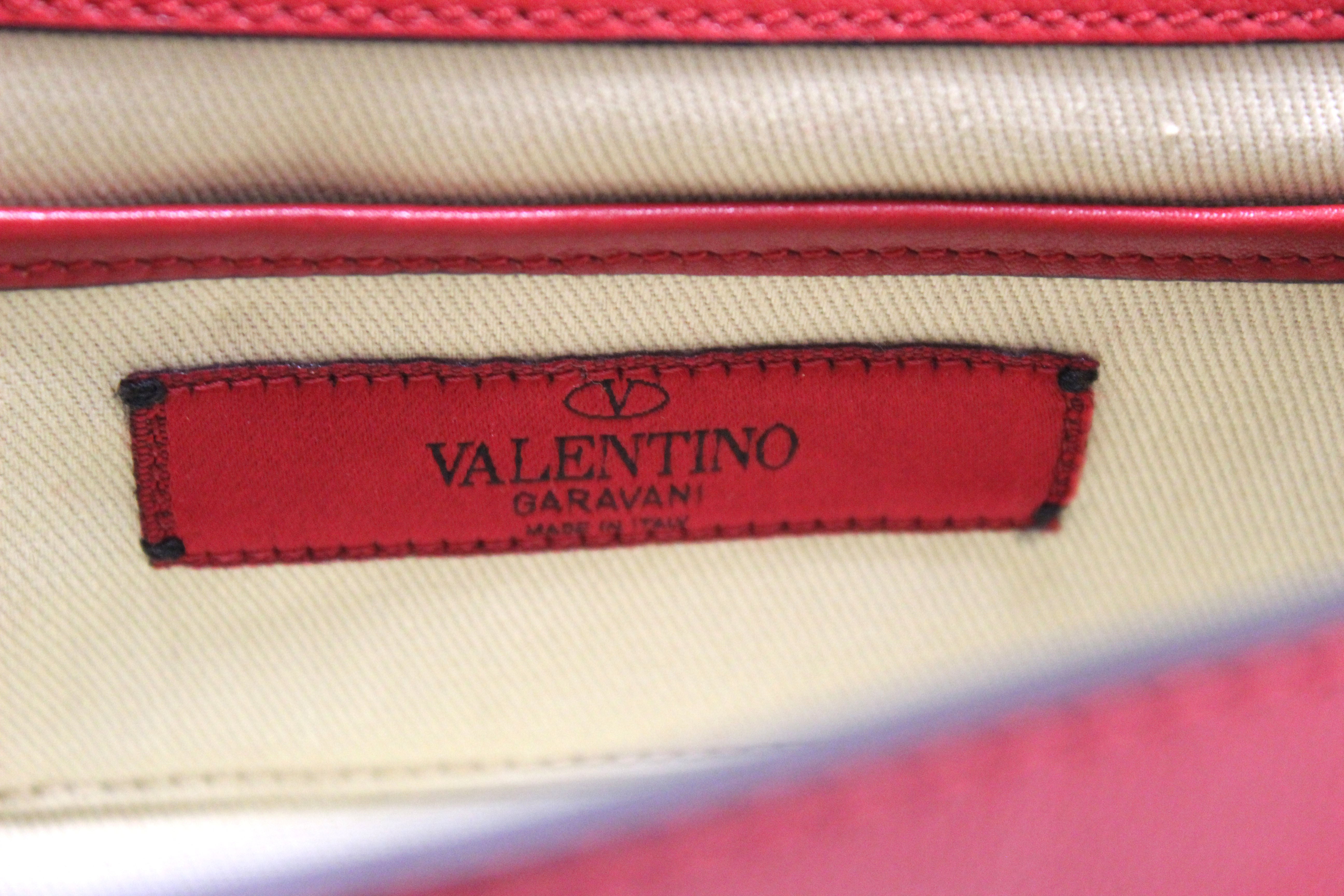 Authentic Valentino Garavani Red Vitello Mini Rockstud Flap Saddle Crossbody Bag