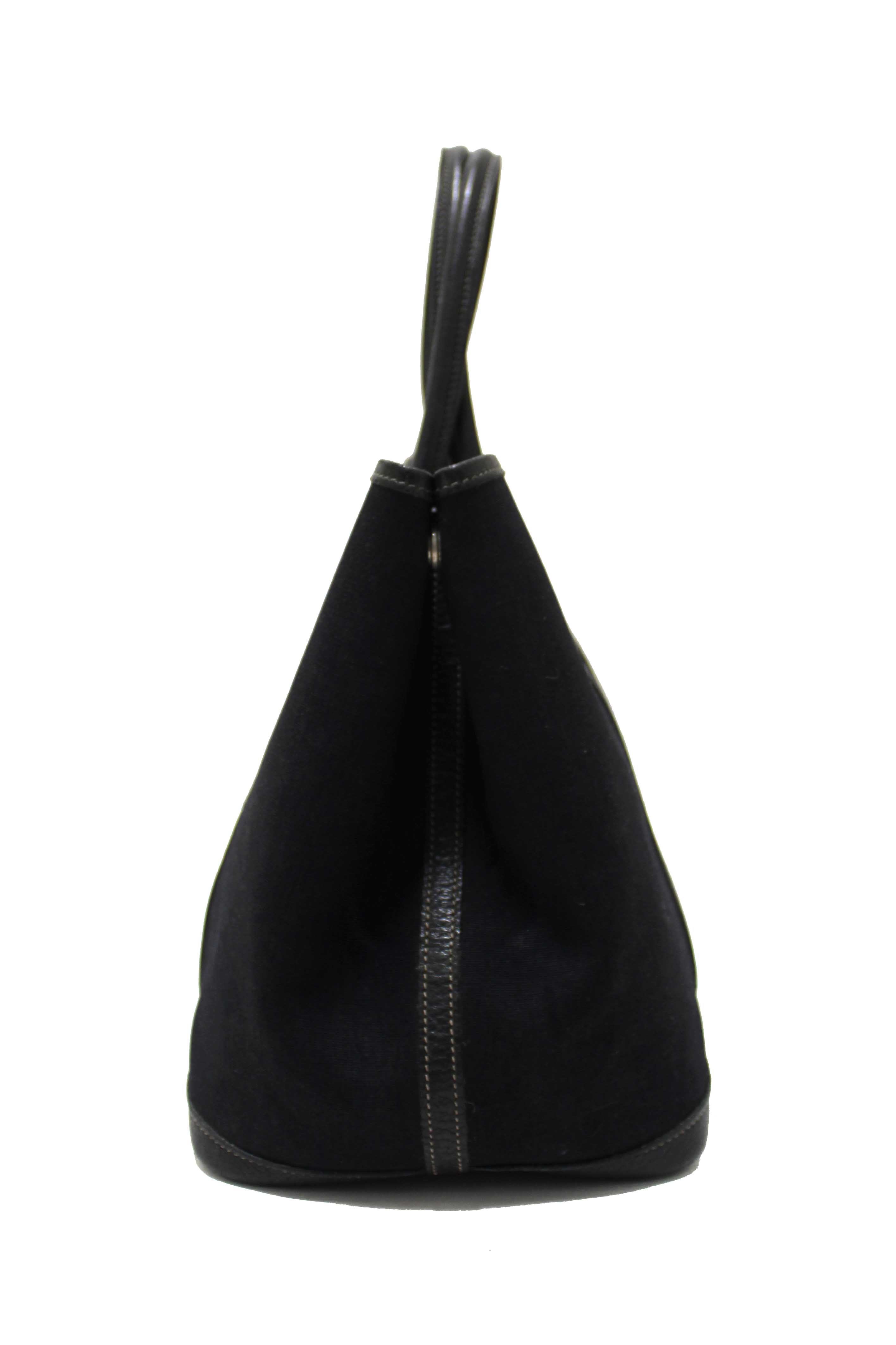 Authentic Hermes Black Toile and Leather Garden Party 36 MM Tote Bag
