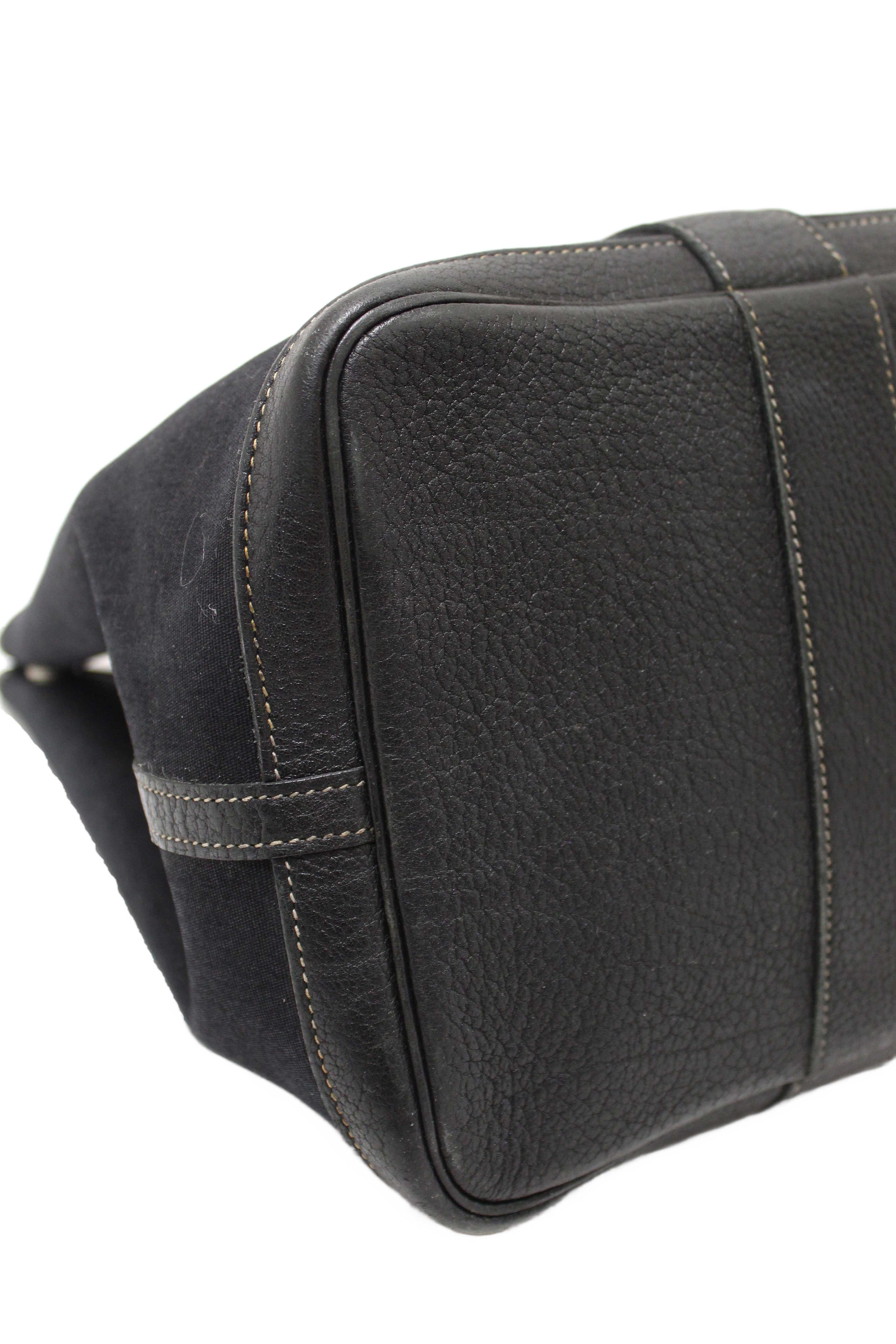 Authentic Hermes Black Toile and Leather Garden Party 36 MM Tote Bag