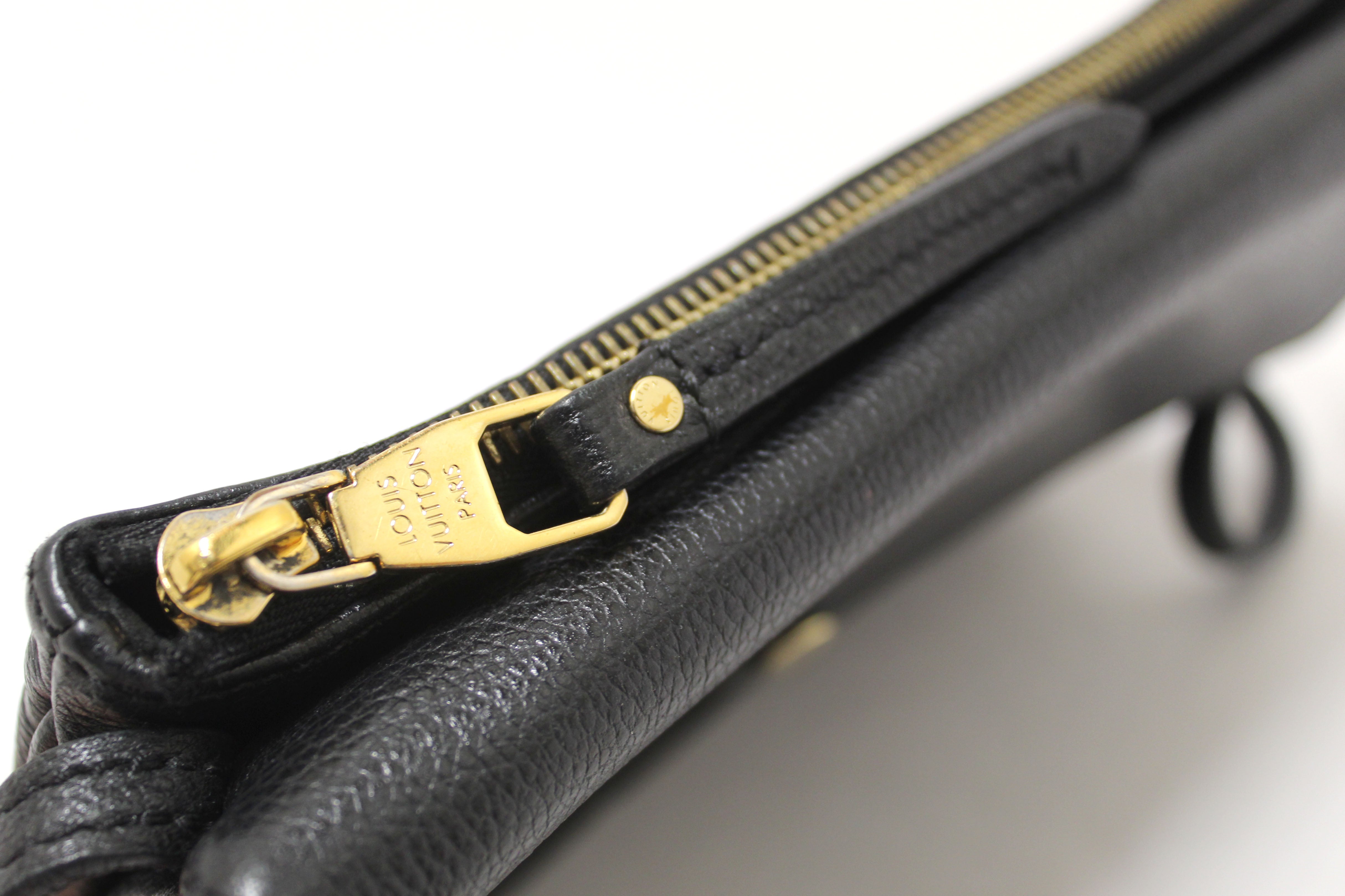 Authentic Louis Vuitton Black Monogram Empreinte Leather Twice Pochette Messenger Bag