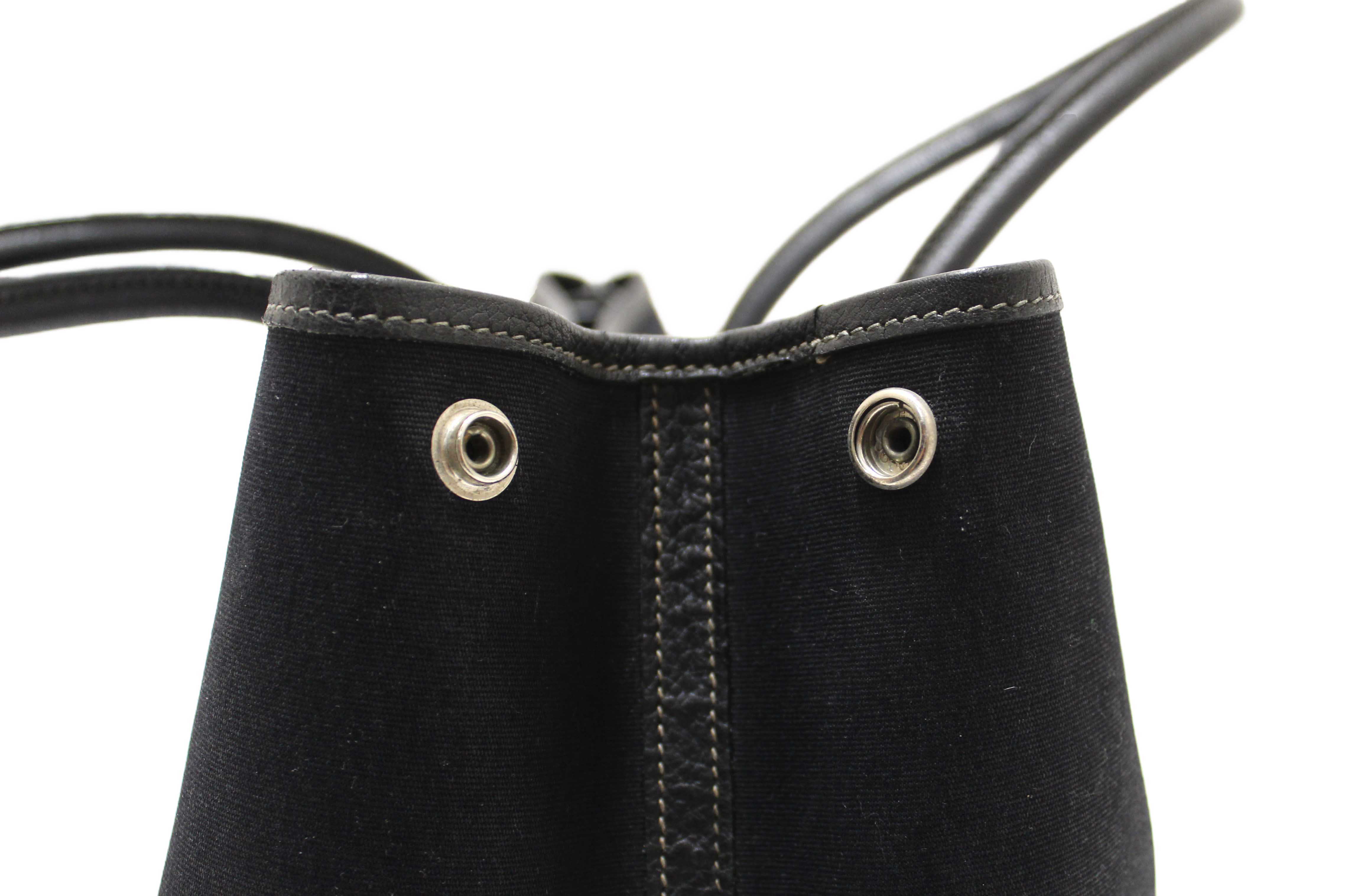 Authentic Hermes Black Toile and Leather Garden Party 36 MM Tote Bag