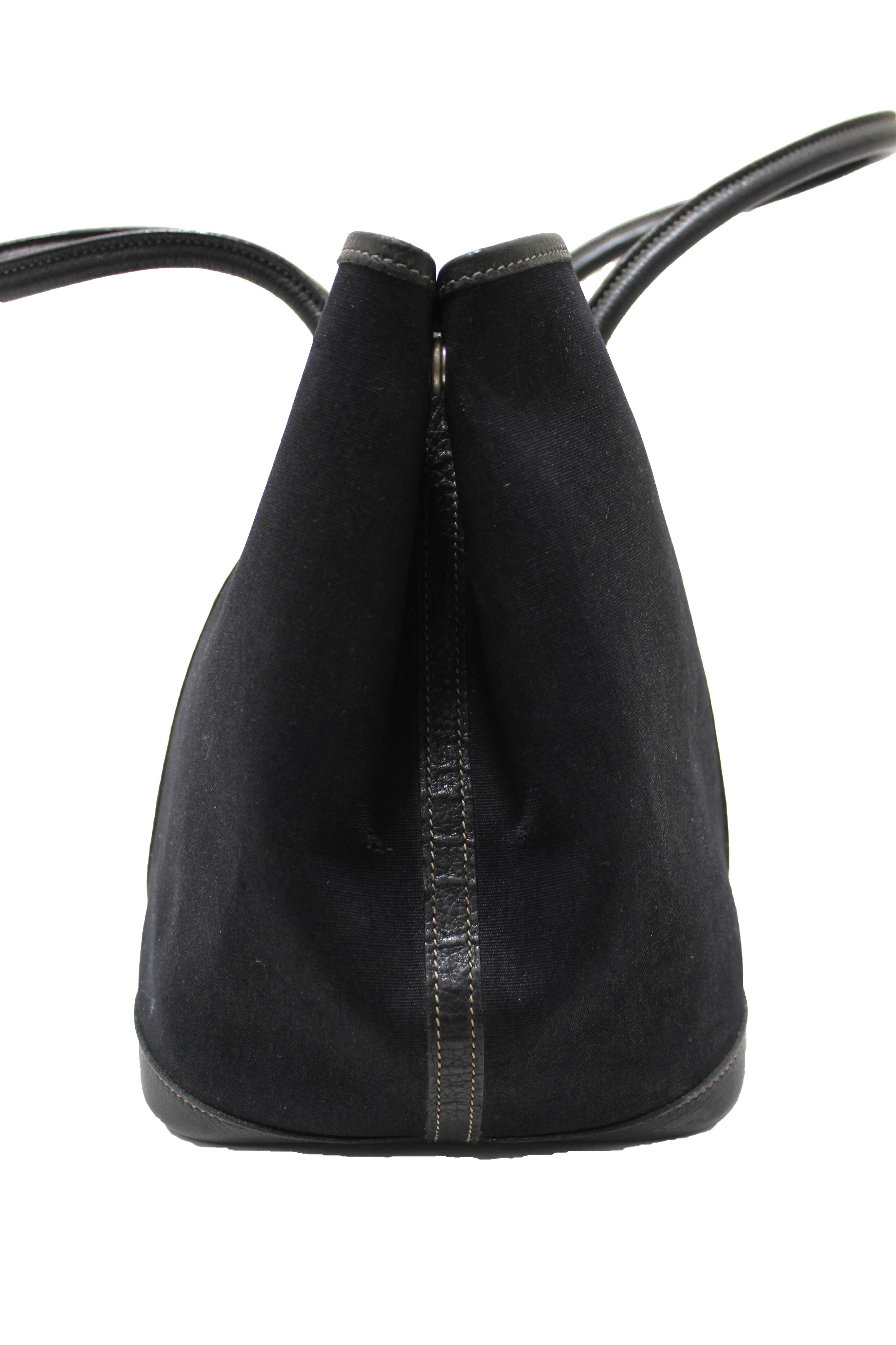 Authentic Hermes Black Toile and Leather Garden Party 36 MM Tote Bag