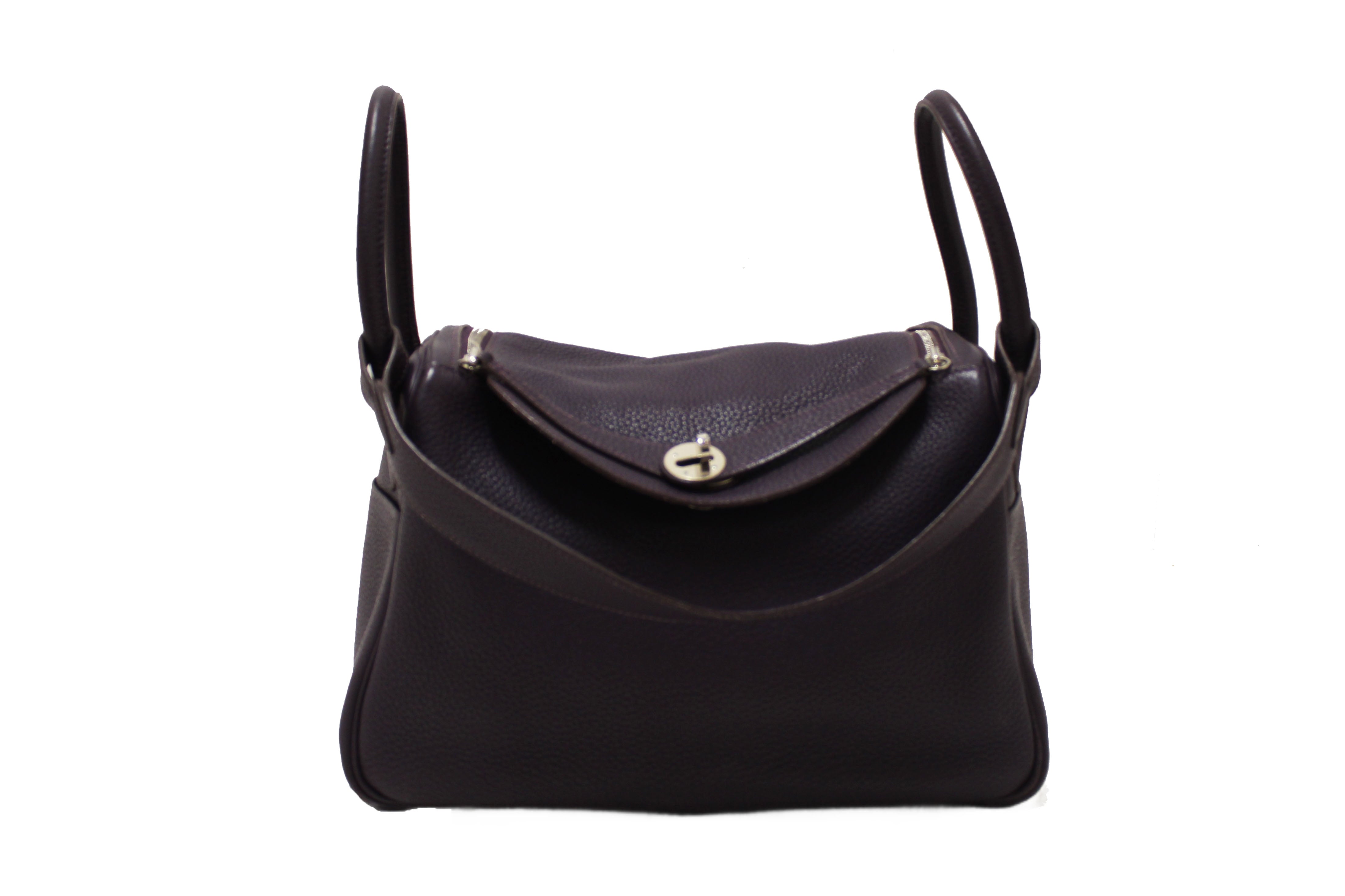 Authentic Hermes Dark Purple Togo Leather Lindy 26 Handbag/Shoulder Bag