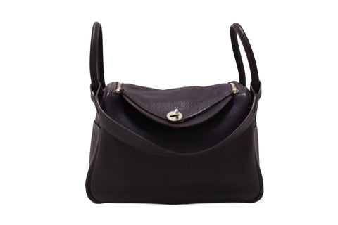 Authentic Hermes Dark Purple Togo Leather Lindy 26 Handbag/Shoulder Bag