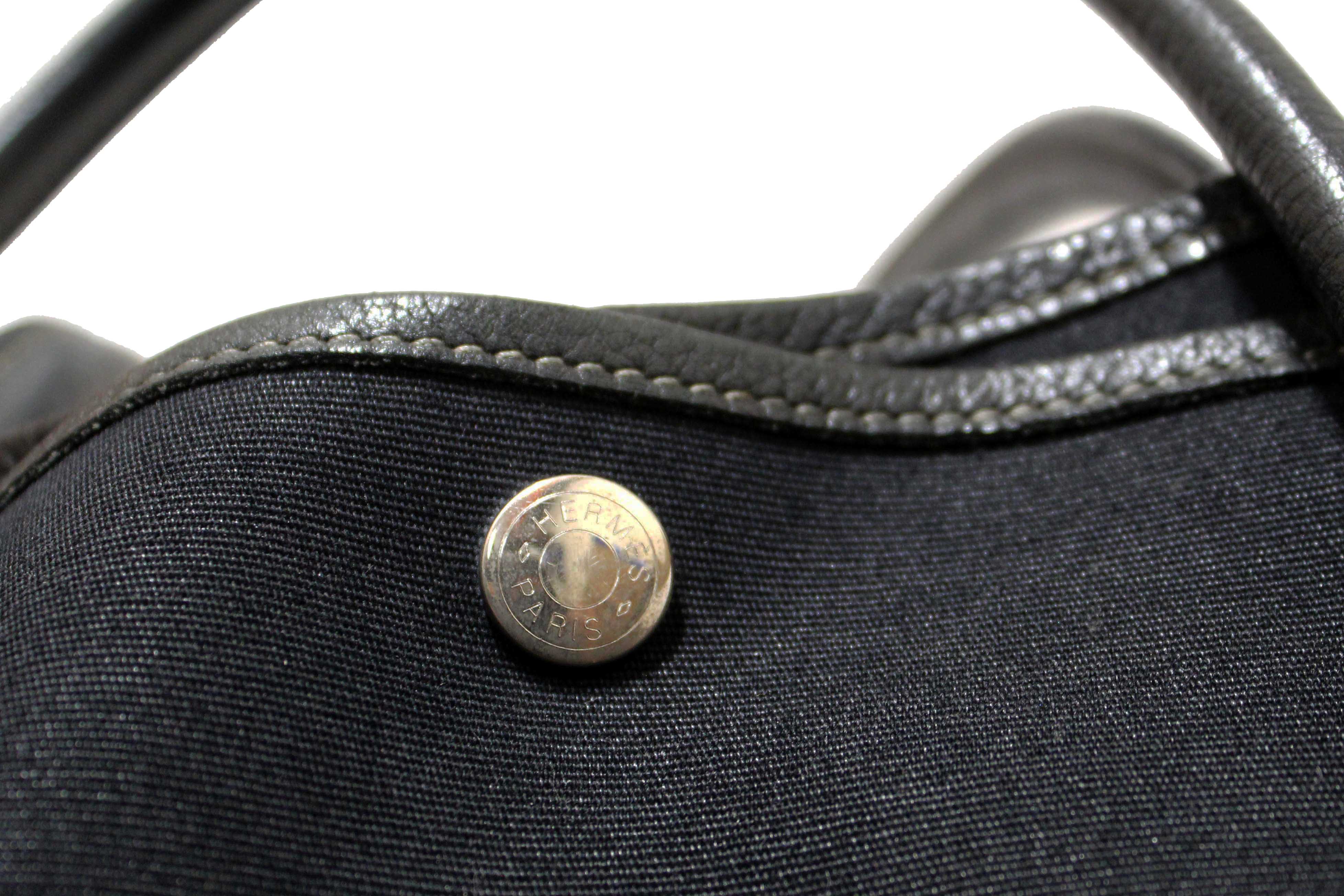 Authentic Hermes Black Toile and Leather Garden Party 36 MM Tote Bag