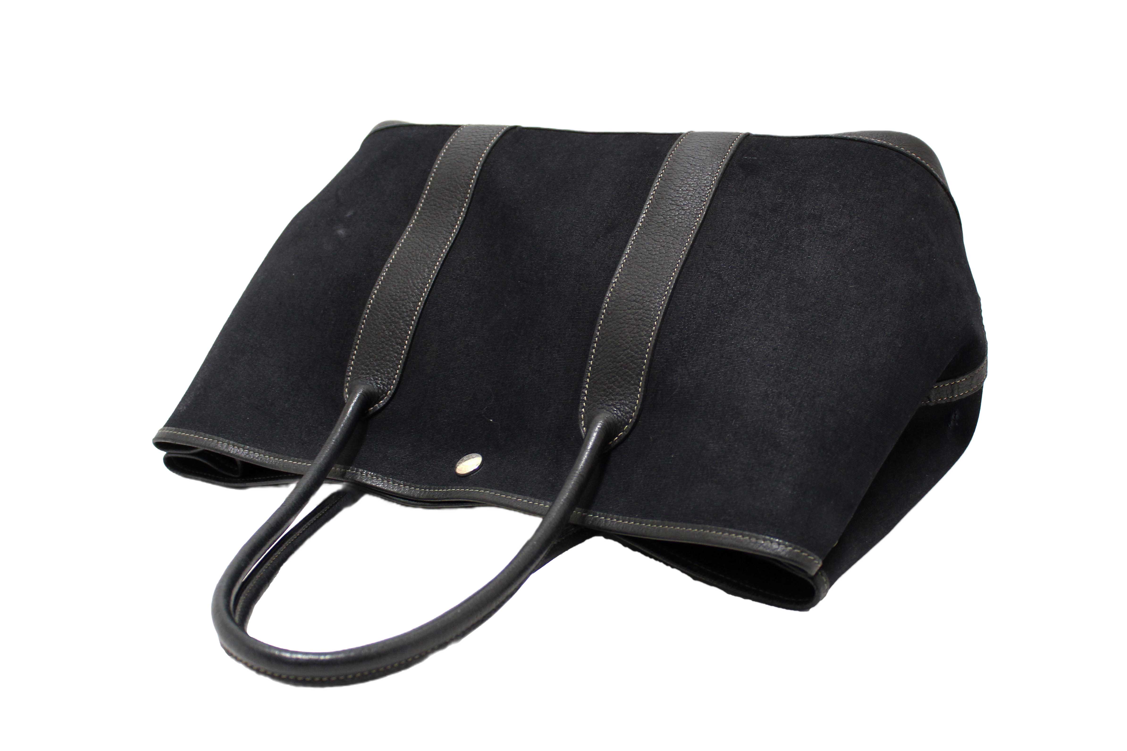 Authentic Hermes Black Toile and Leather Garden Party 36 MM Tote Bag