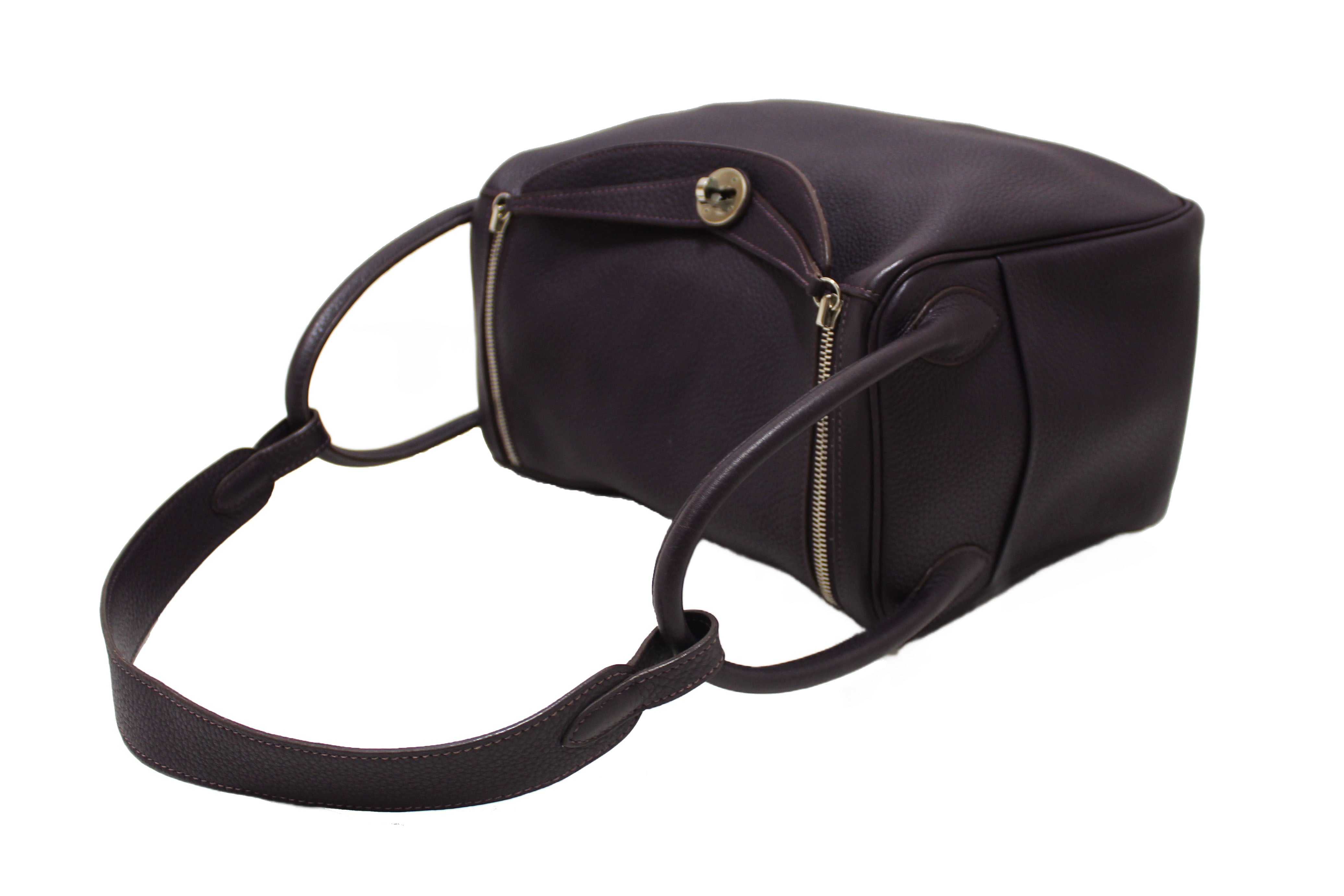 Authentic Hermes Dark Purple Togo Leather Lindy 26 Handbag/Shoulder Bag