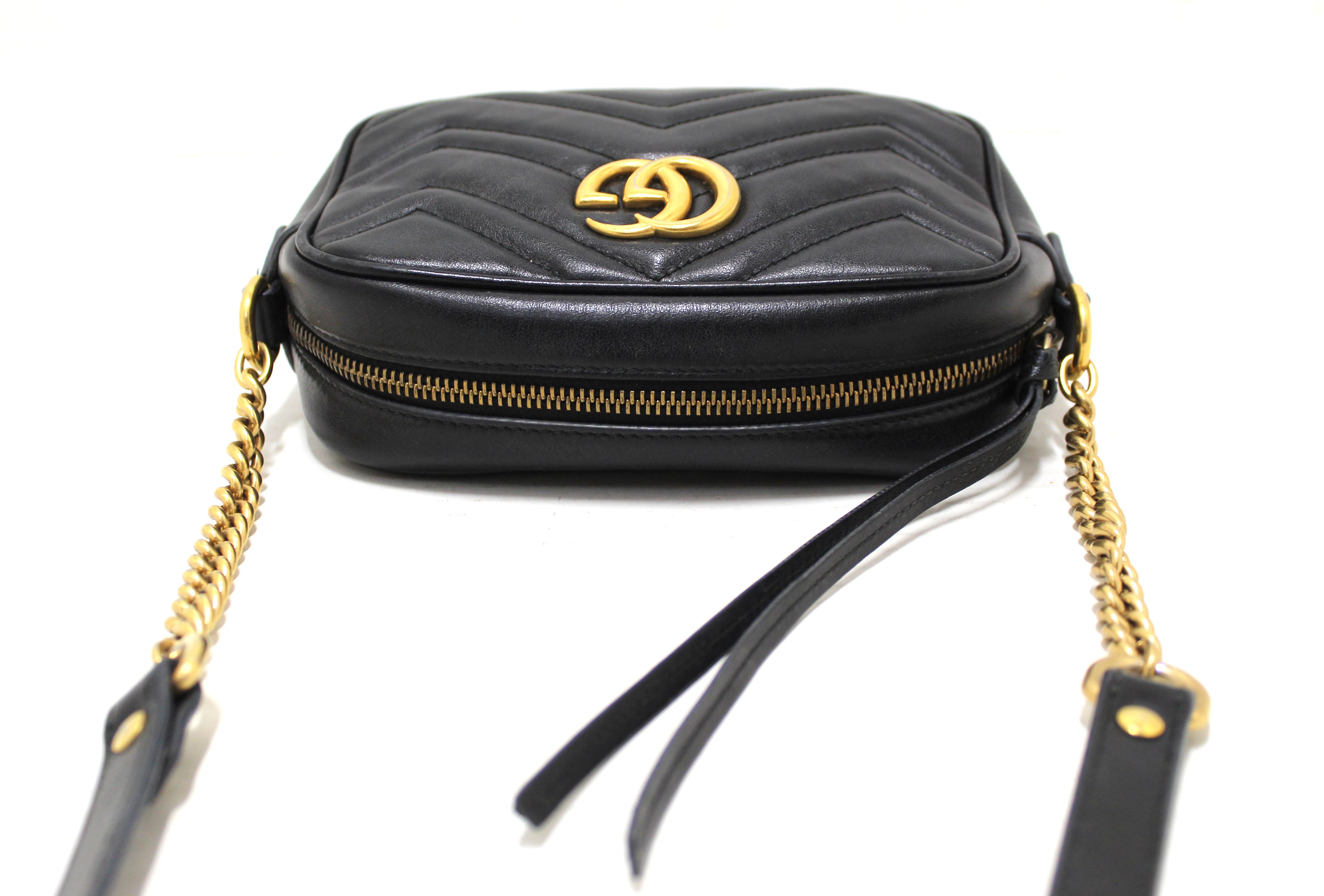 Gucci GG Marmont Matelasse Mini Bag Black in Chevron Leather with Gold-tone  - US
