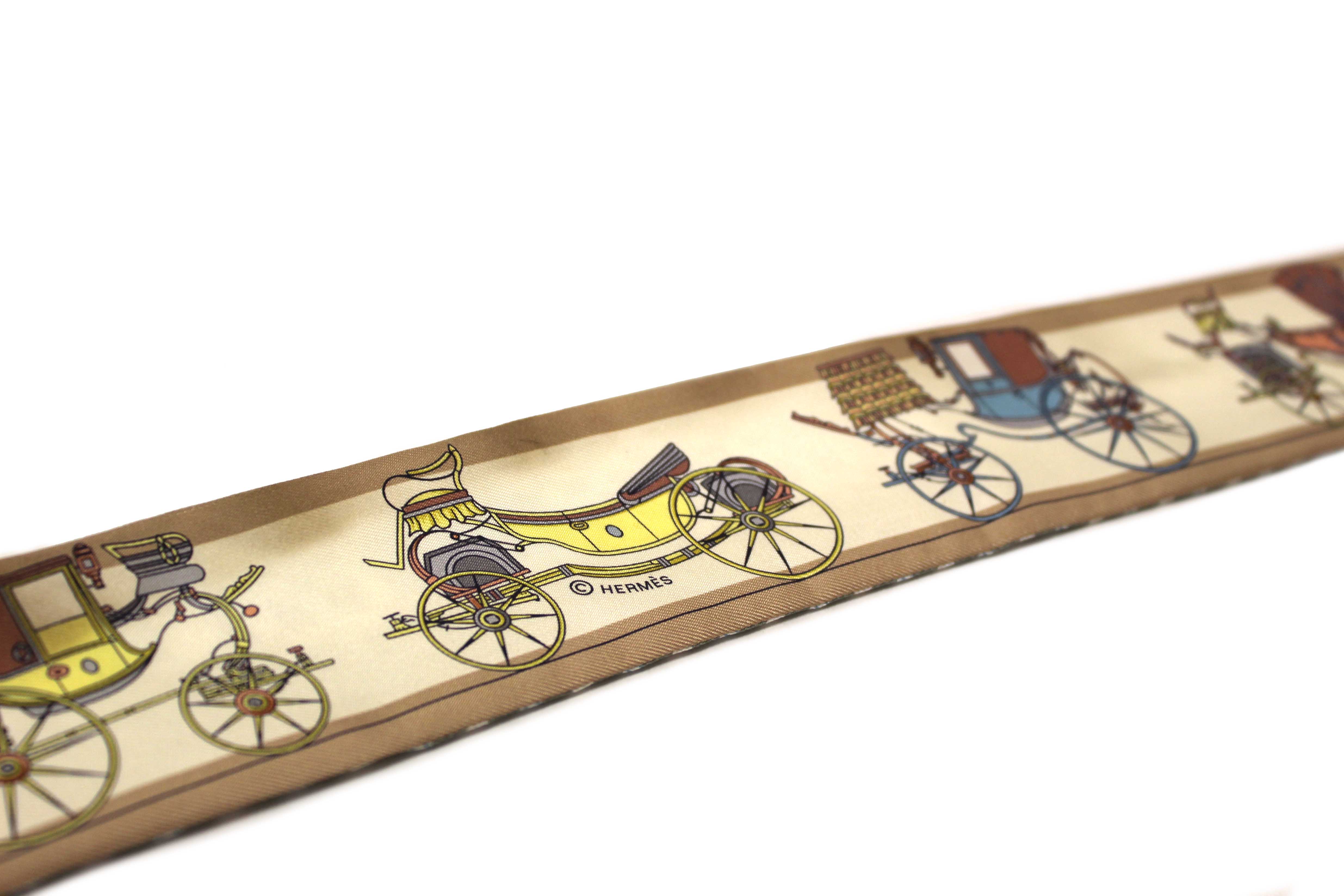 Authentic Hermes Blue/Beige Silk Carriage Twilly Bandeau Scarf