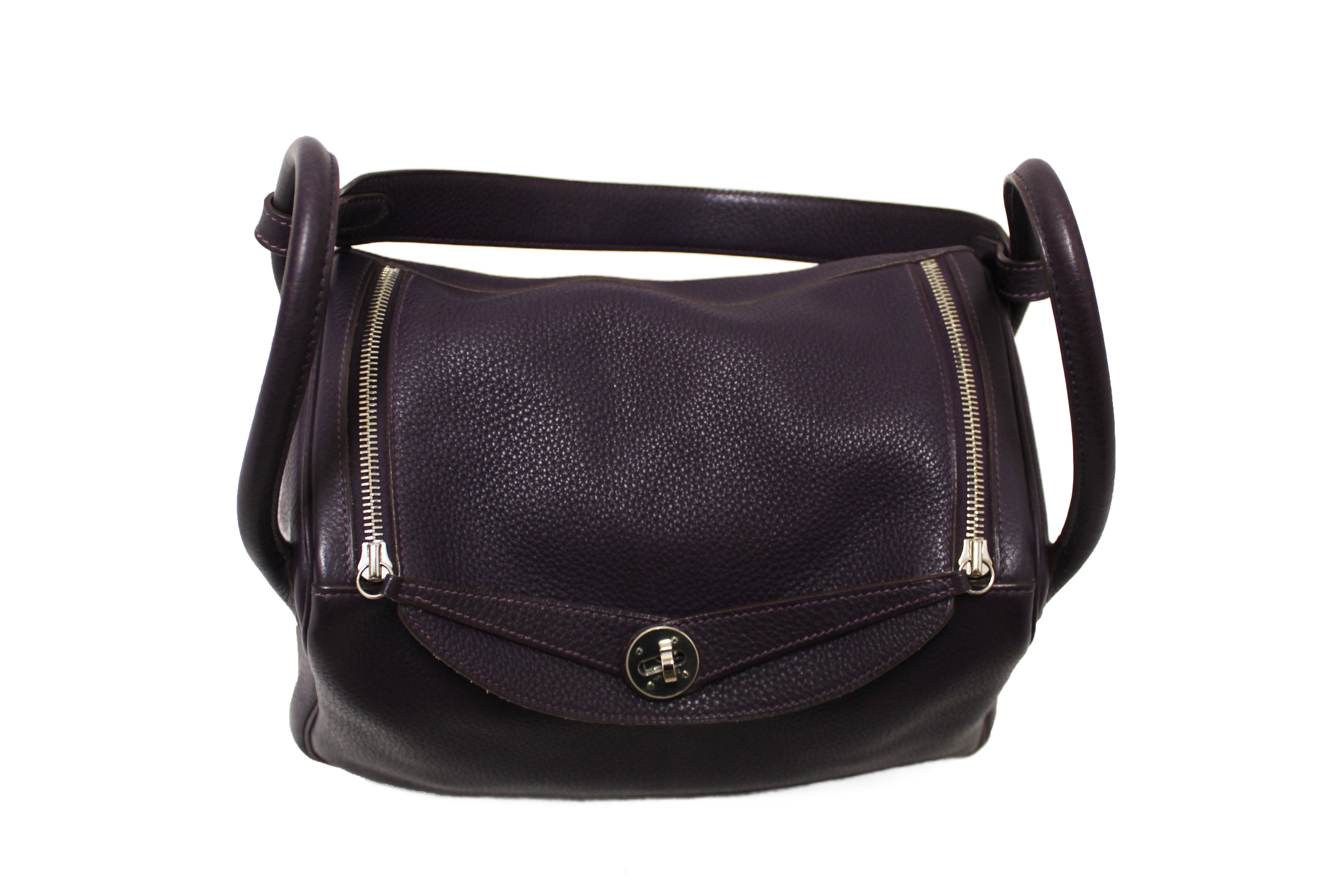 Authentic Hermes Dark Purple Togo Leather Lindy 26 Handbag/Shoulder Bag