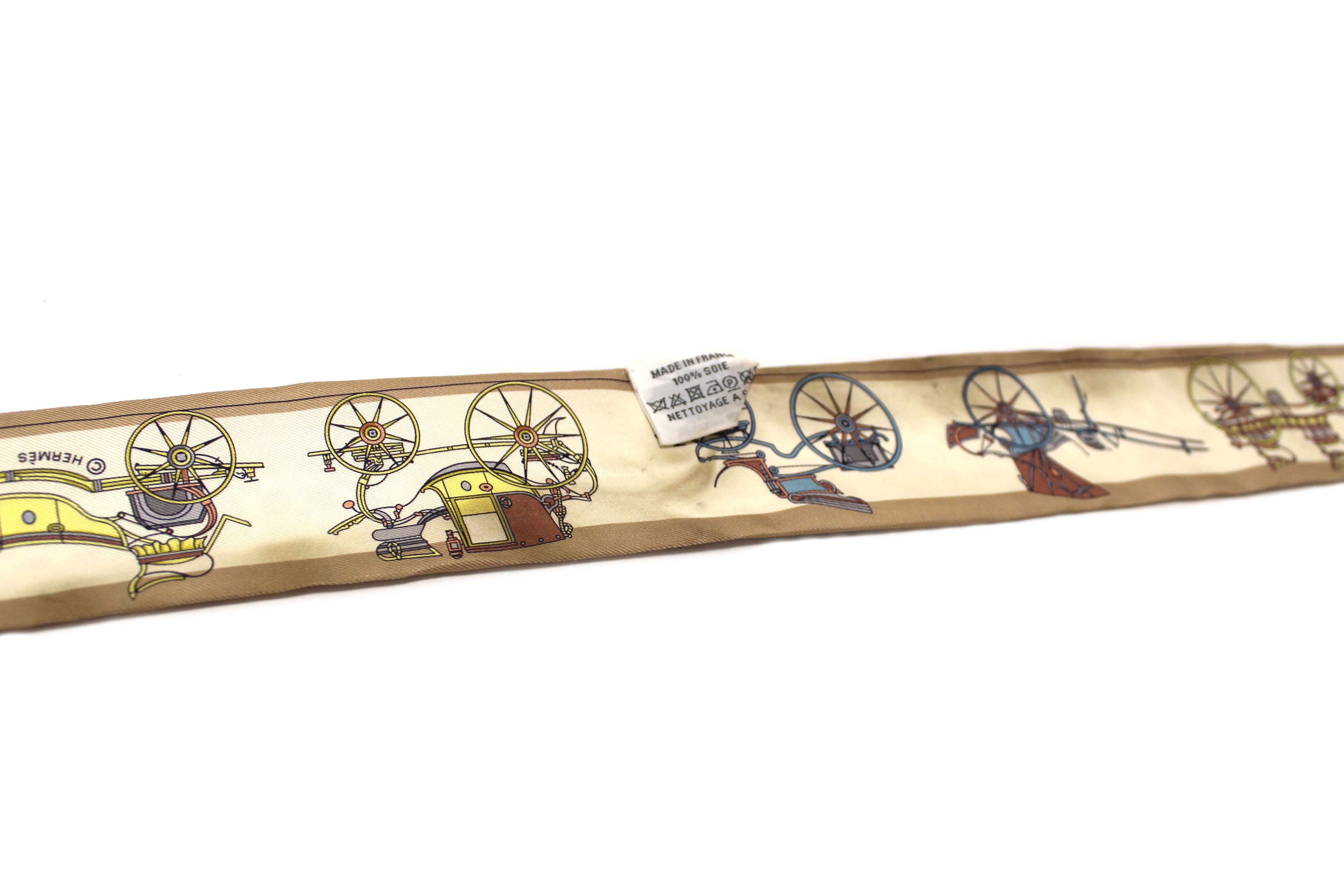 Authentic Hermes Blue/Beige Silk Carriage Twilly Bandeau Scarf