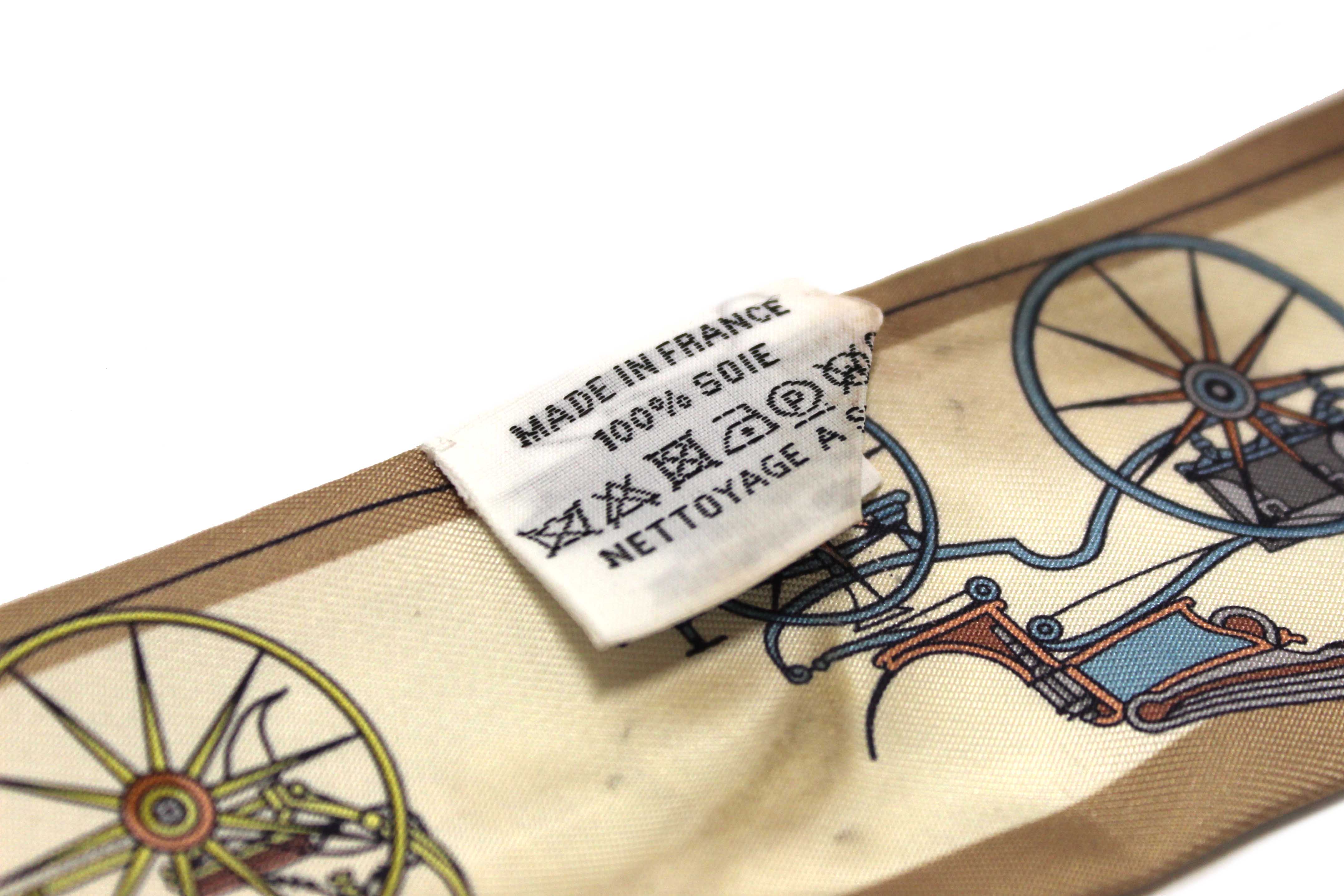 Authentic Hermes Blue/Beige Silk Carriage Twilly Bandeau Scarf
