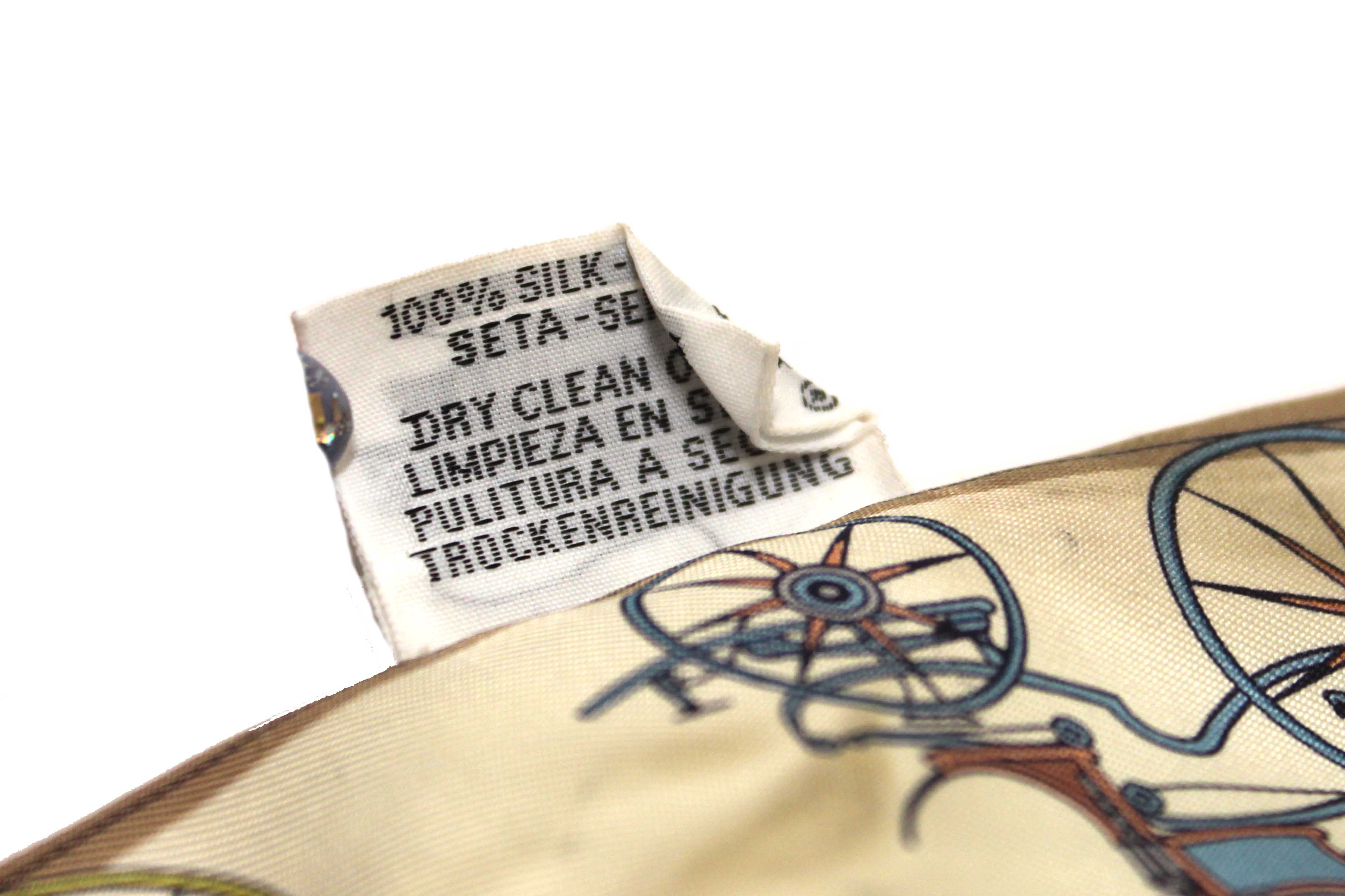 Authentic Hermes Blue/Beige Silk Carriage Twilly Bandeau Scarf