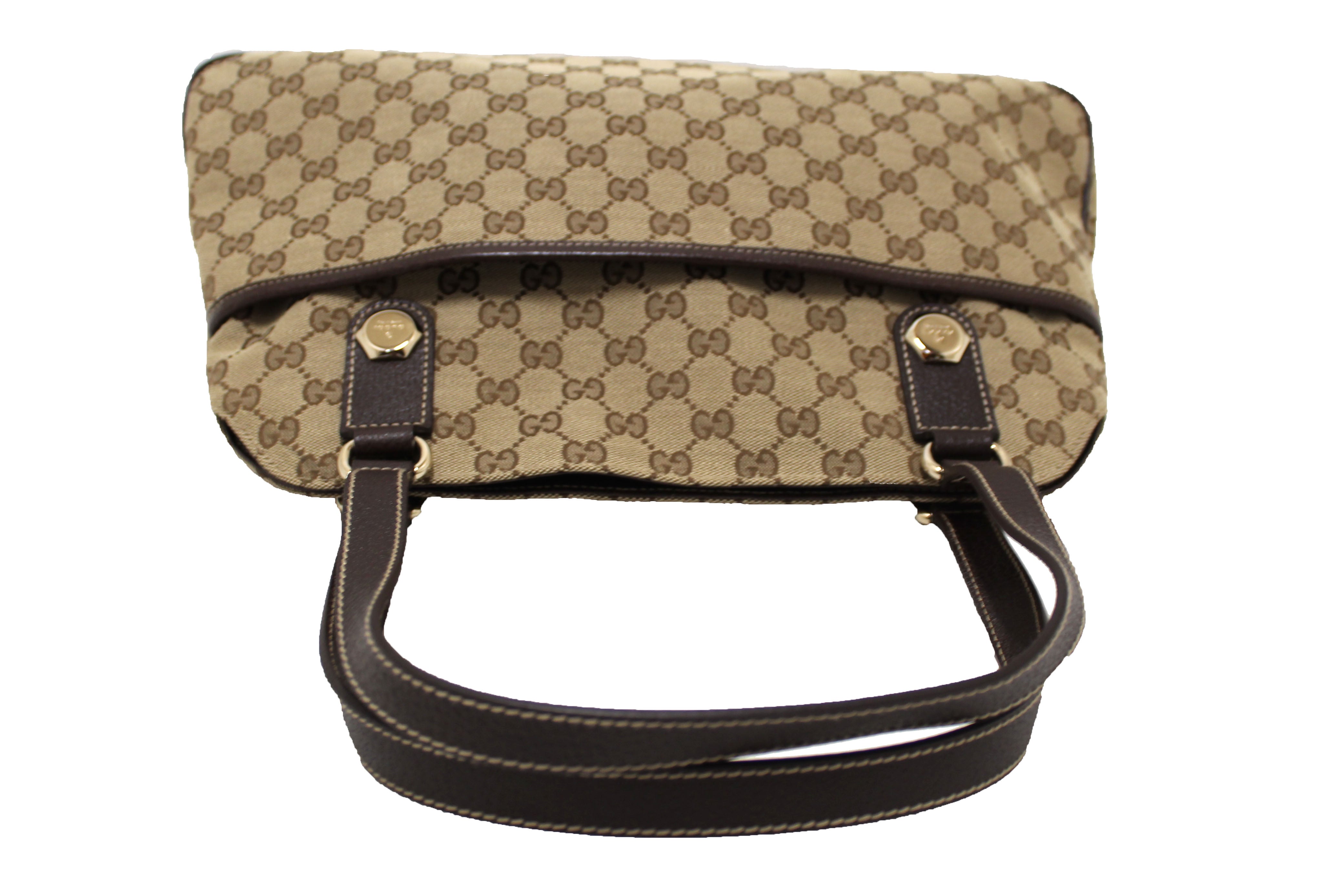 Gucci Brown Monogram GG Logo Leather Trim Shoulder Bag Vintage 