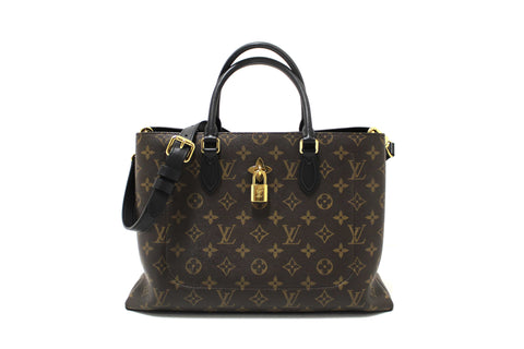 Authentic Louis Vuitton Black Monogram Canvas Flower Tote Hand Shoulder Bag