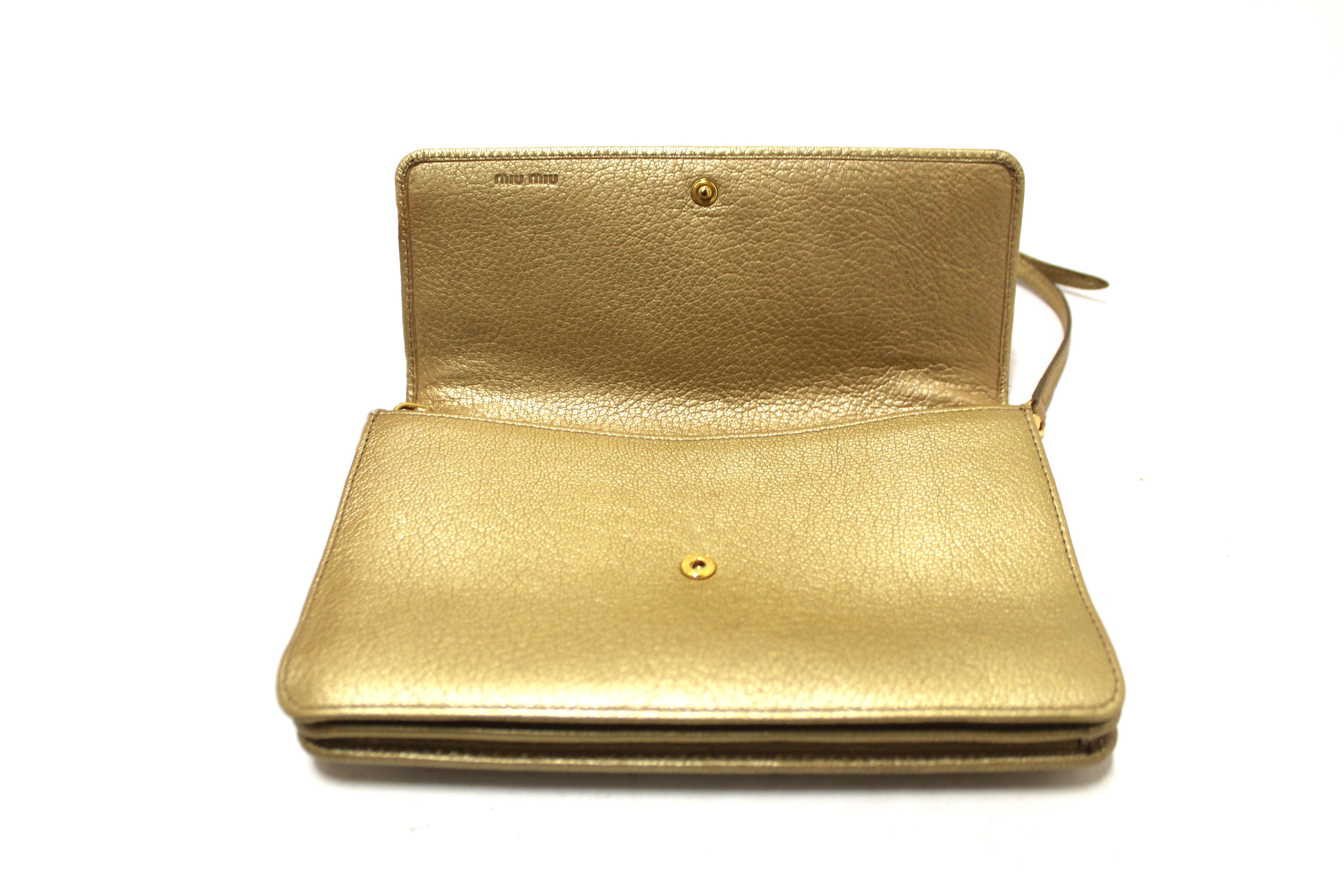 Authentic Miu Miu Crystal Gold Leather Wallet Bag