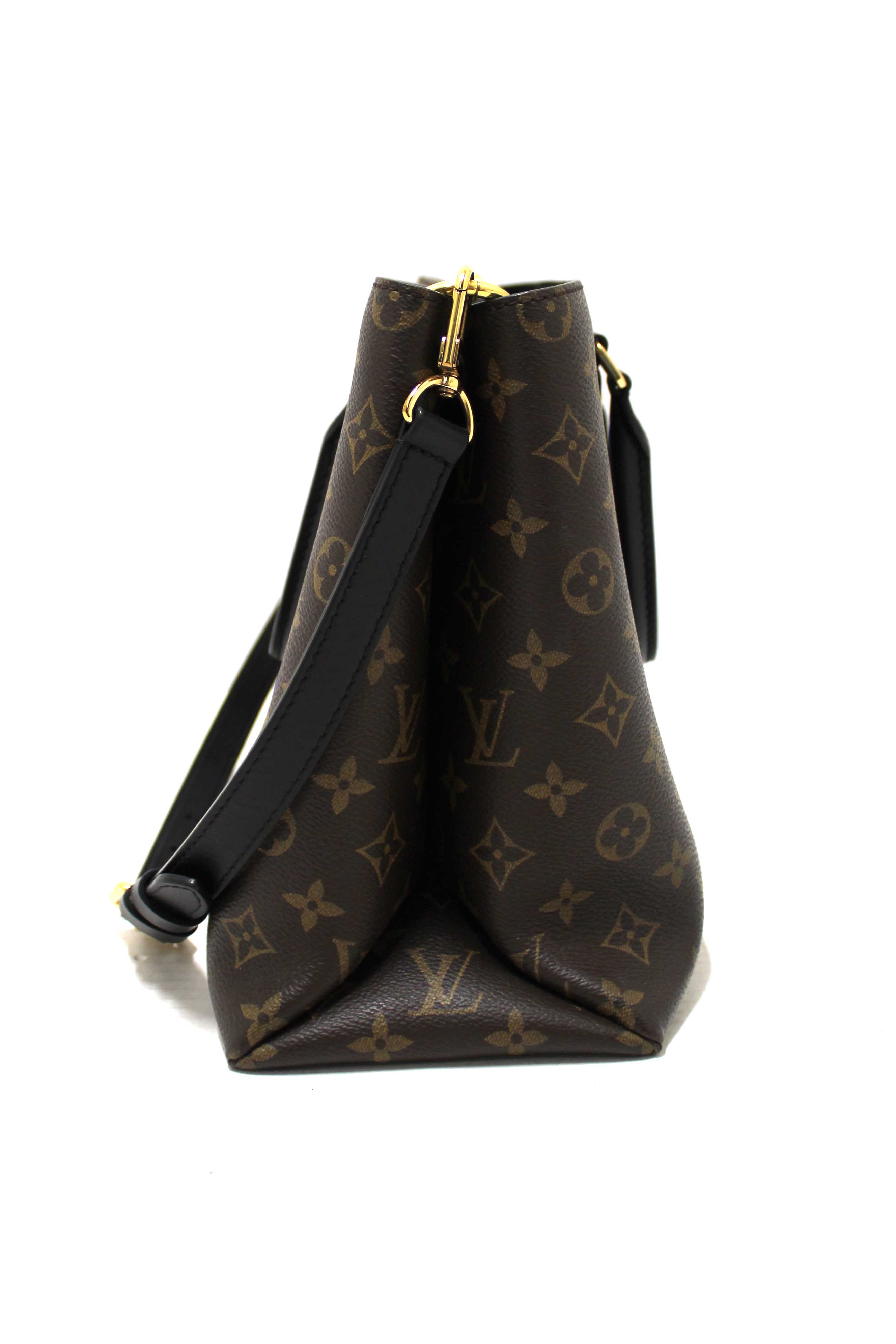 Authentic Louis Vuitton Black Monogram Canvas Flower Tote Hand Shoulder Bag