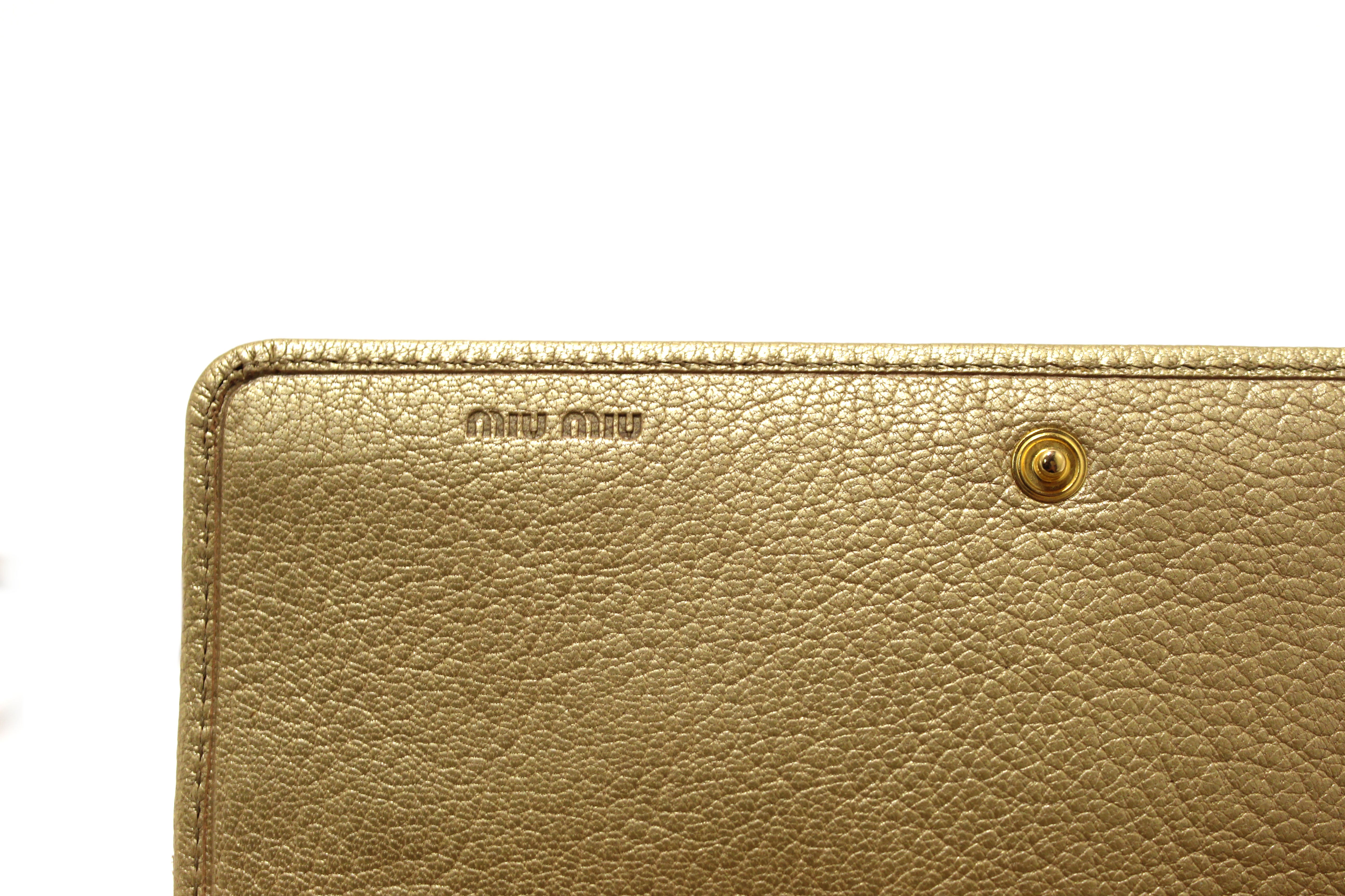 Authentic Miu Miu Crystal Gold Leather Wallet Bag