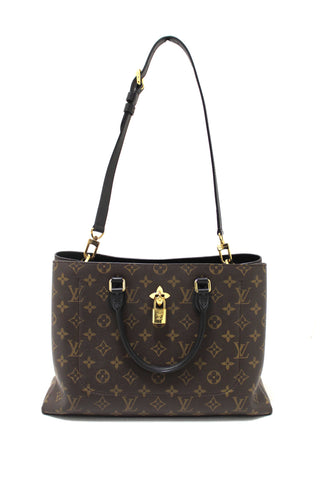 Authentic Louis Vuitton Black Monogram Canvas Flower Tote Hand Shoulder Bag