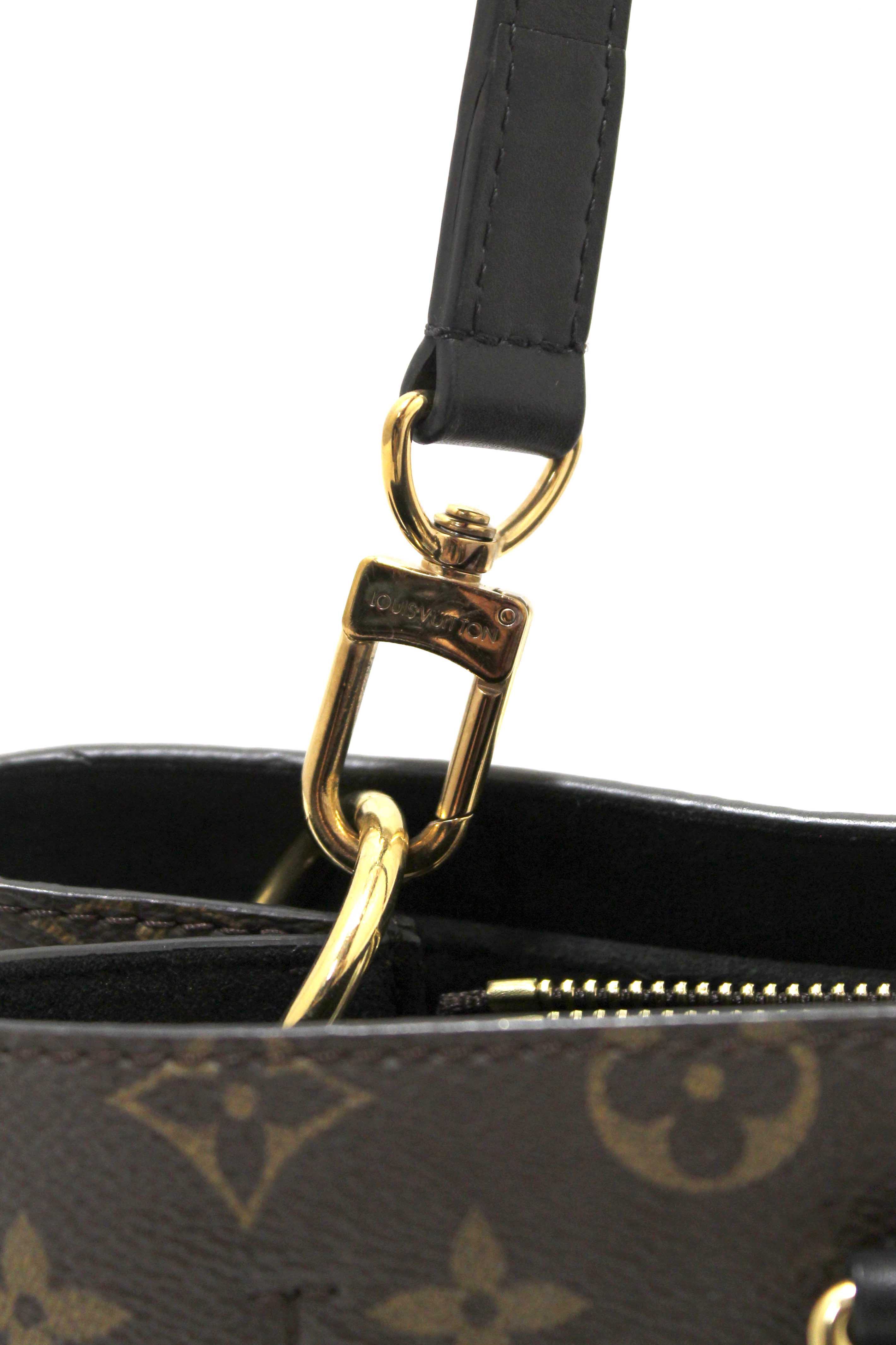 Authentic Louis Vuitton Black Monogram Canvas Flower Tote Hand Shoulder Bag