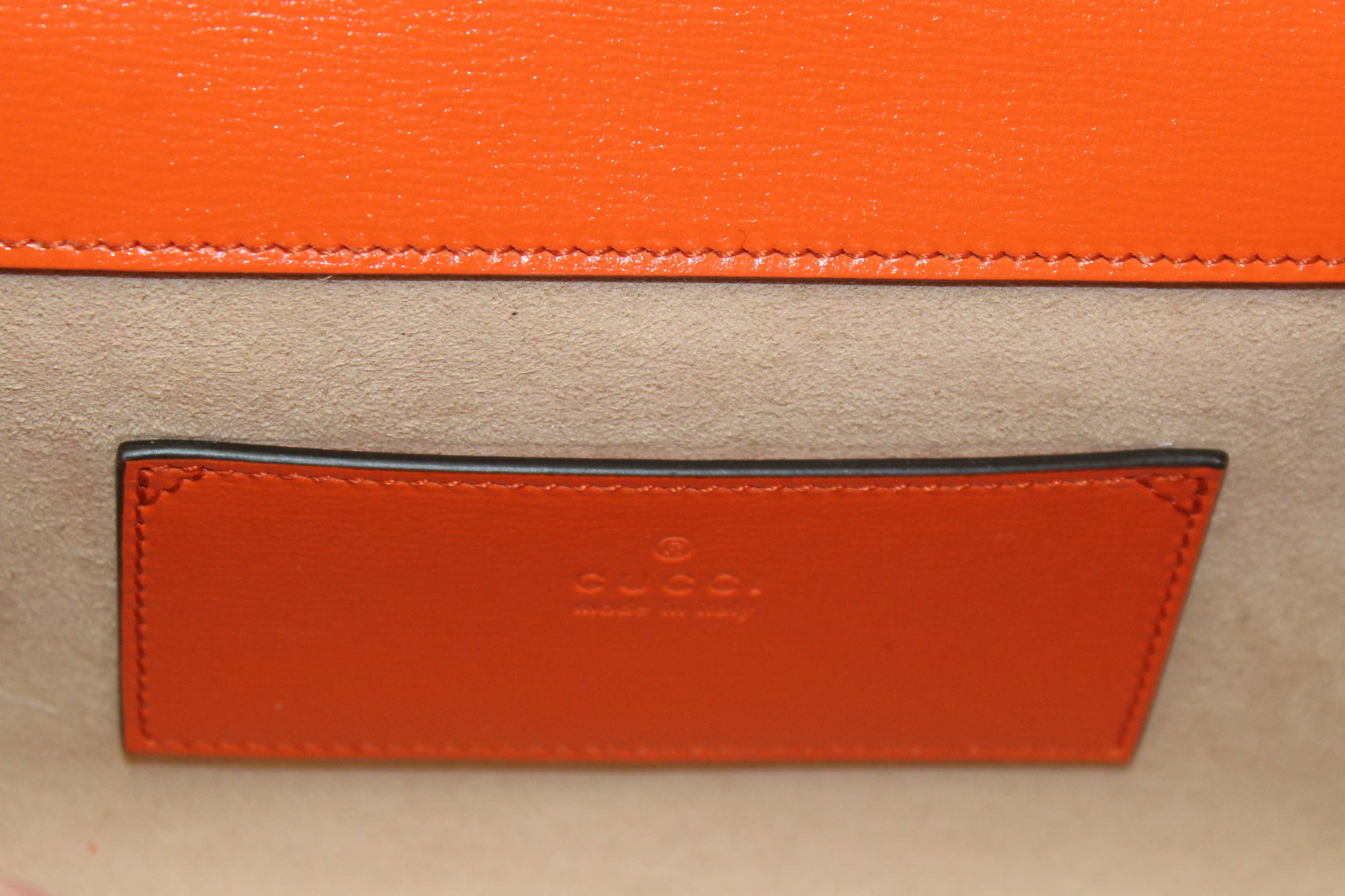 Authentic Gucci Orange Azalea Calfskin Web Monochrome Mini Horsebit 1955 Chain Shoulder Bag