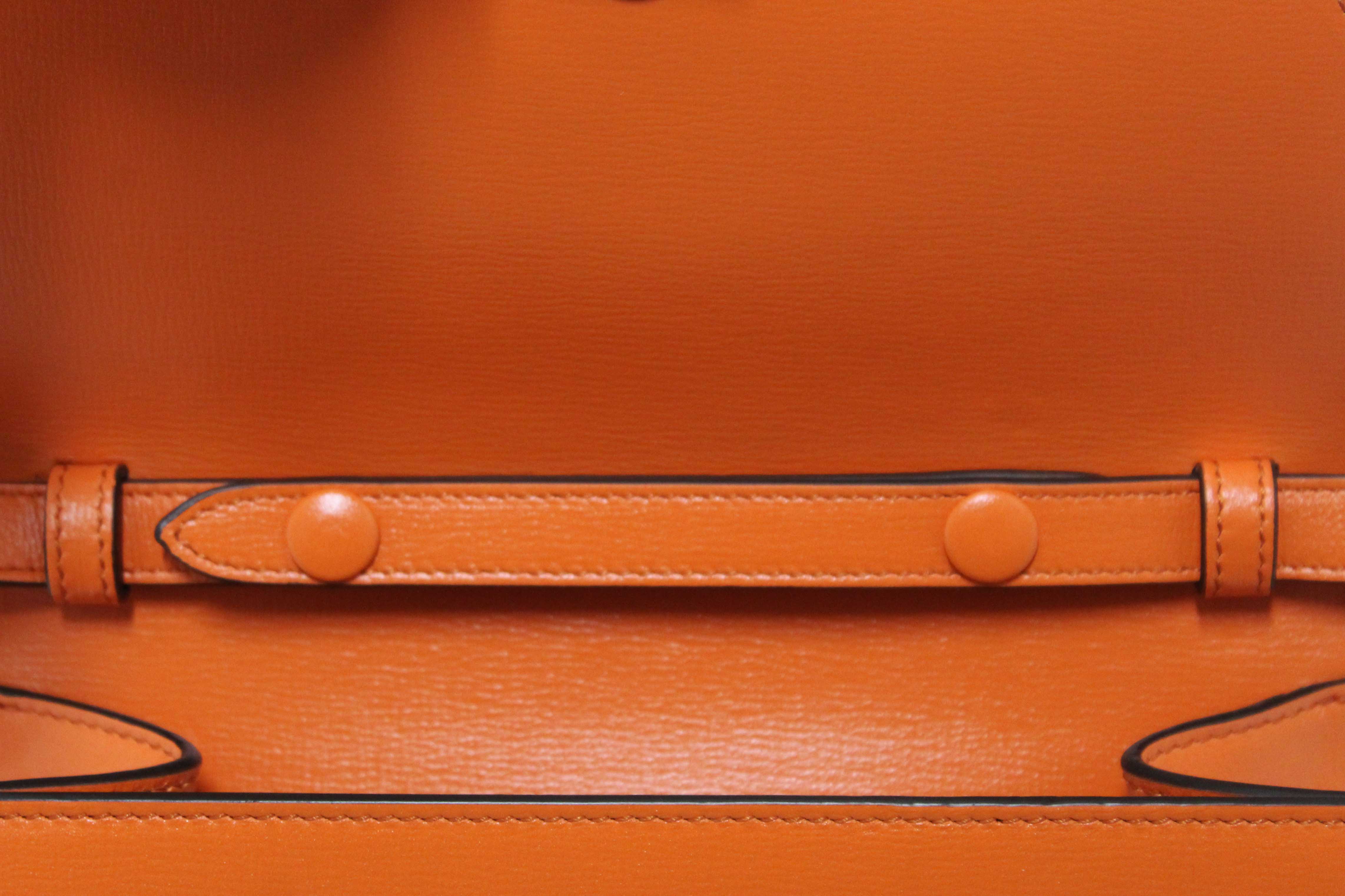 Authentic Gucci Orange Azalea Calfskin Web Monochrome Mini Horsebit 1955 Chain Shoulder Bag