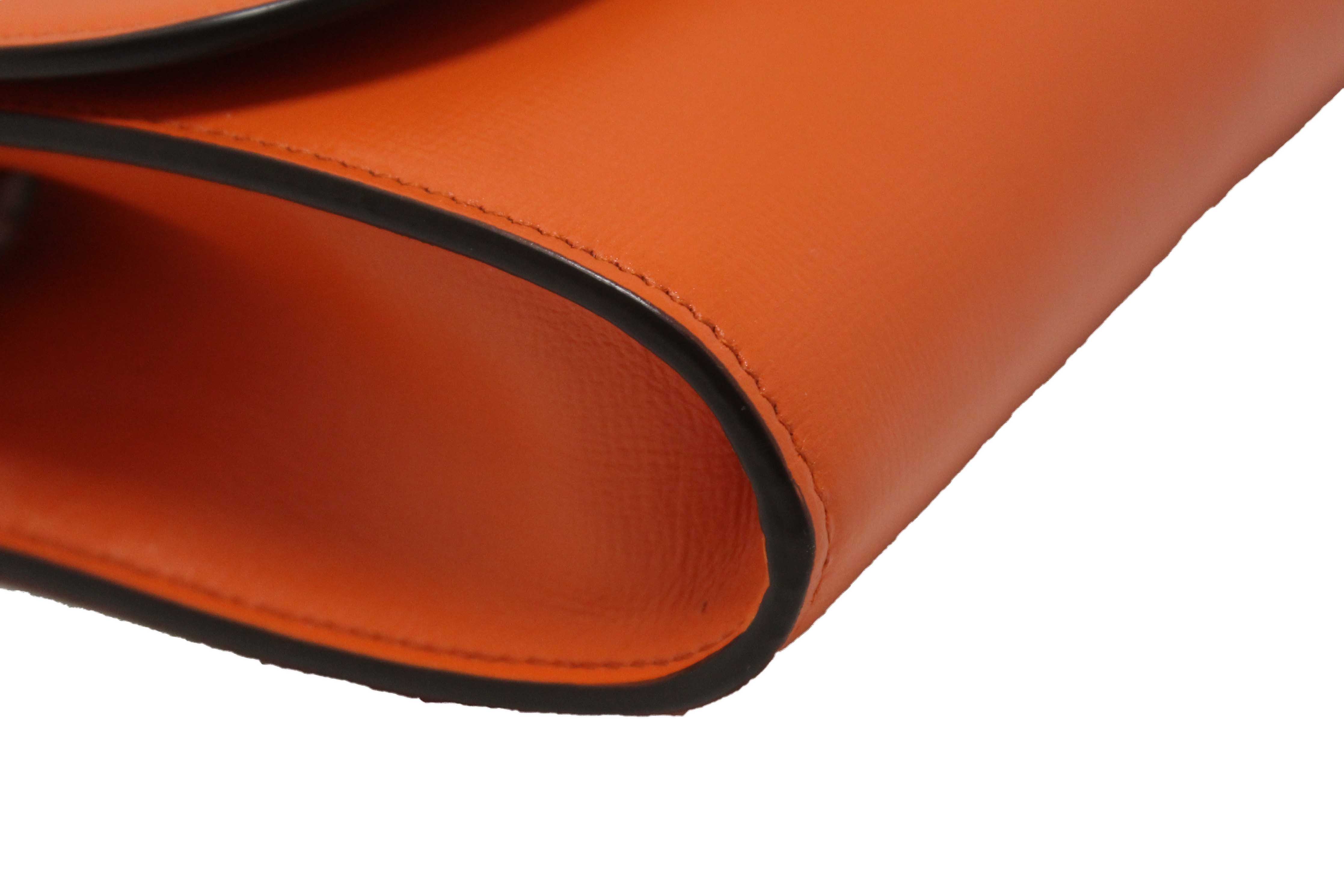 Authentic Gucci Orange Azalea Calfskin Web Monochrome Mini Horsebit 1955 Chain Shoulder Bag