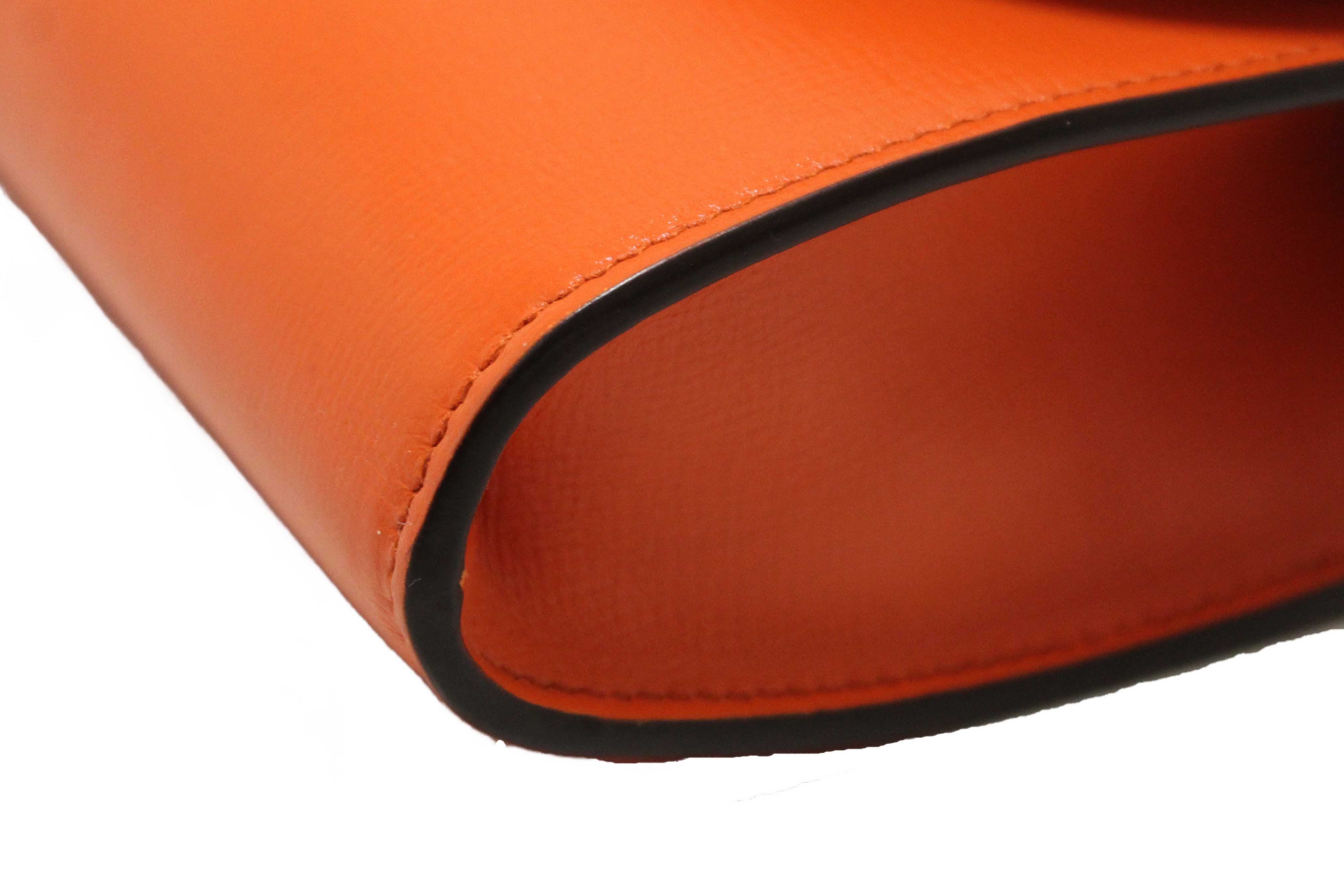 Authentic Gucci Orange Azalea Calfskin Web Monochrome Mini Horsebit 1955 Chain Shoulder Bag