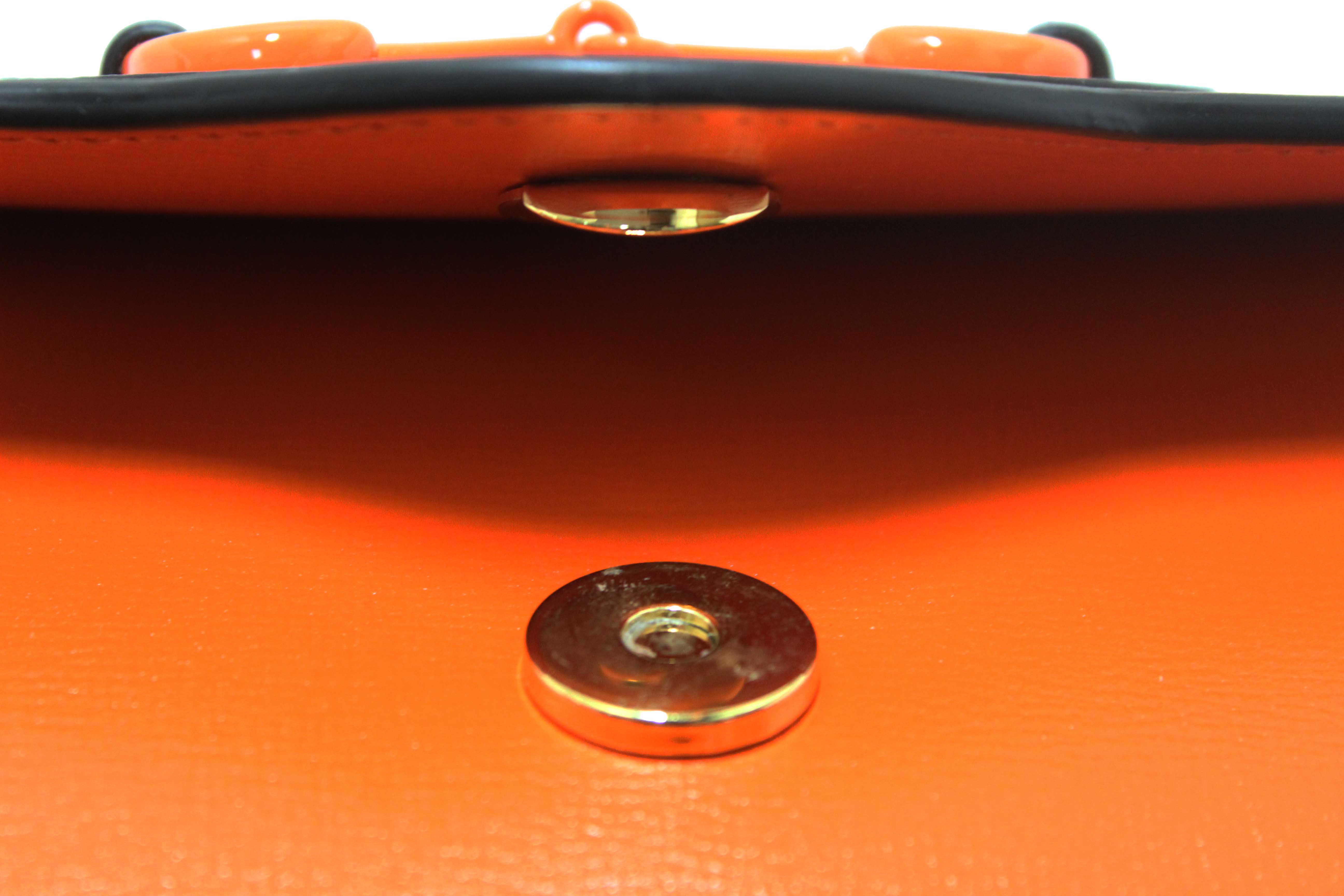 Authentic Gucci Orange Azalea Calfskin Web Monochrome Mini Horsebit 1955 Chain Shoulder Bag