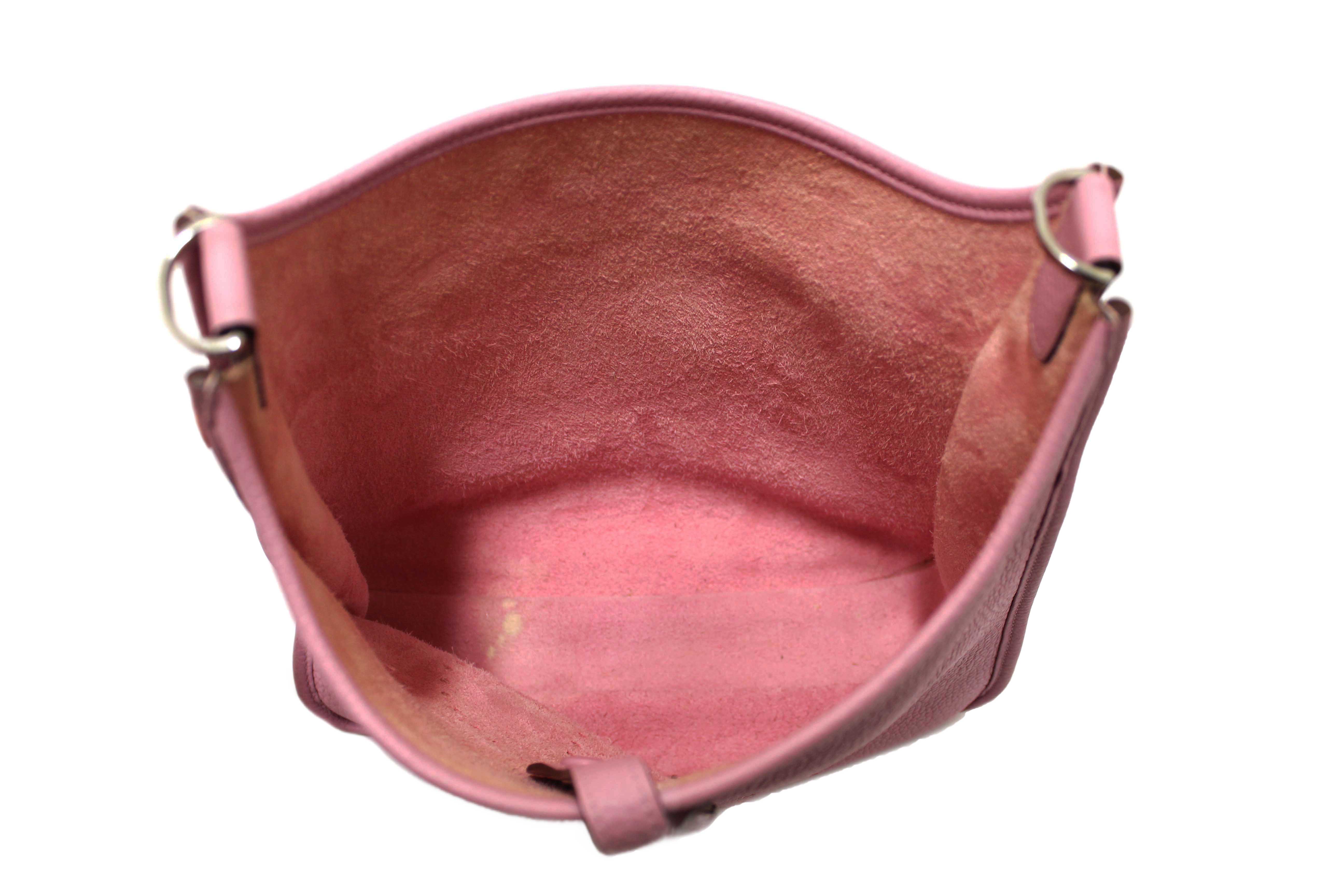 Authentic Hermes Pink Clemence Leather Evelyne III PM Messenger Bag