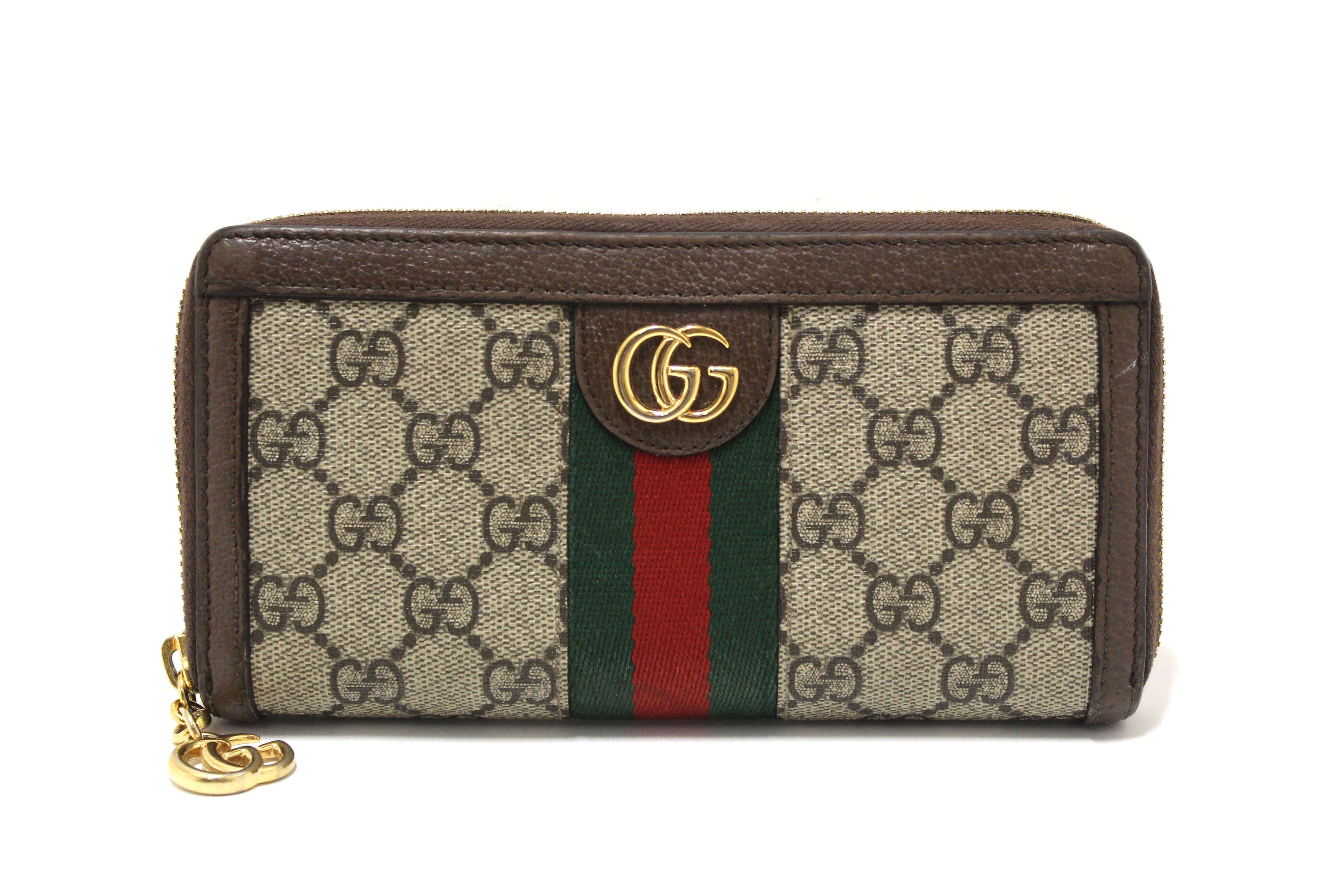 Authentic Gucci GG Supreme Ophidia Zip Around Wallet 523154